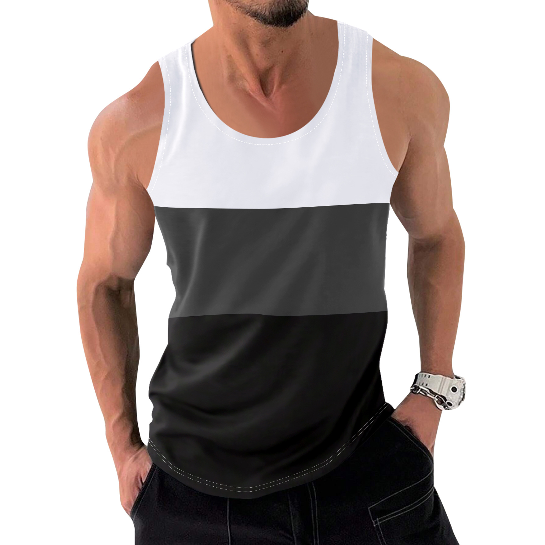 TK Chaleco de verano para hombre, informal, deportivo, de moda, para fitness, para correr, con bloques de color, sin mangas
