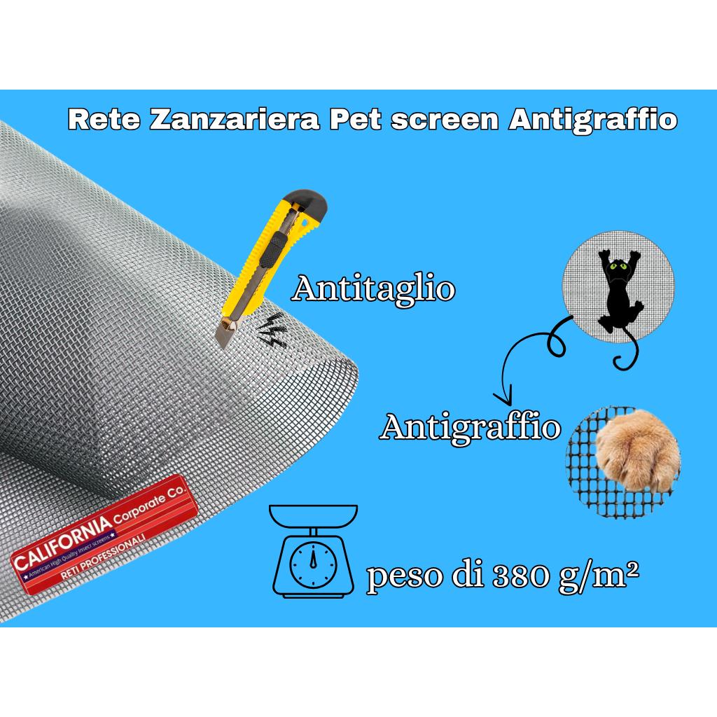 Rete Zanzariera Antigraffio Petscreen Americana Grigia varie dimensioni disponibili Resistente e Robusta