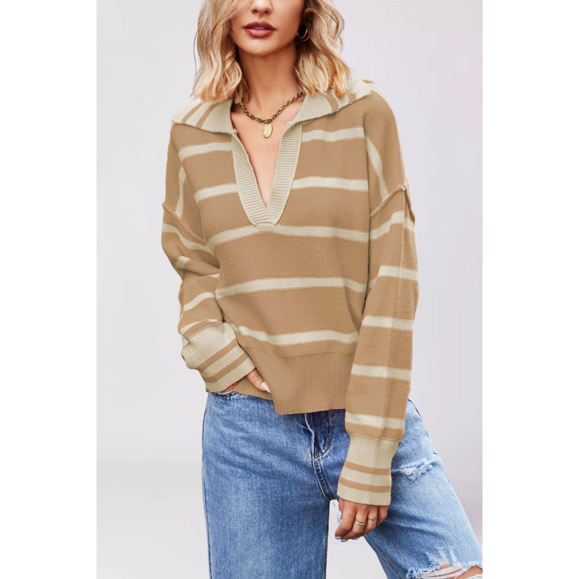 TK Suéter de punto suelto de color liso con cuello redondo y trenzado para mujer para otoño e invierno