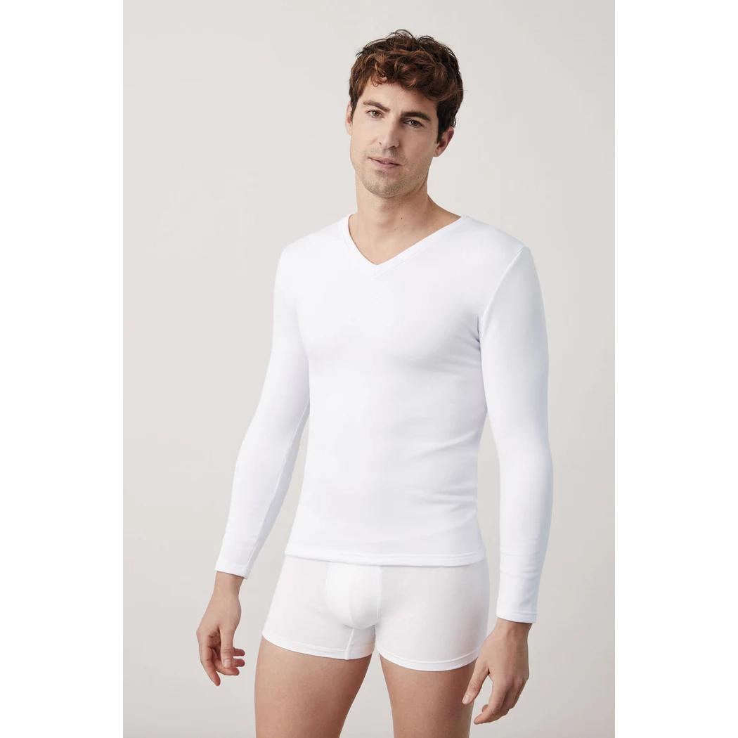 Camiseta Térmica de Hombre Ysabel Mora con Cuello en V y Interior Afelpado, Manga Larga para Invierno, Ajuste Cómodo-70101