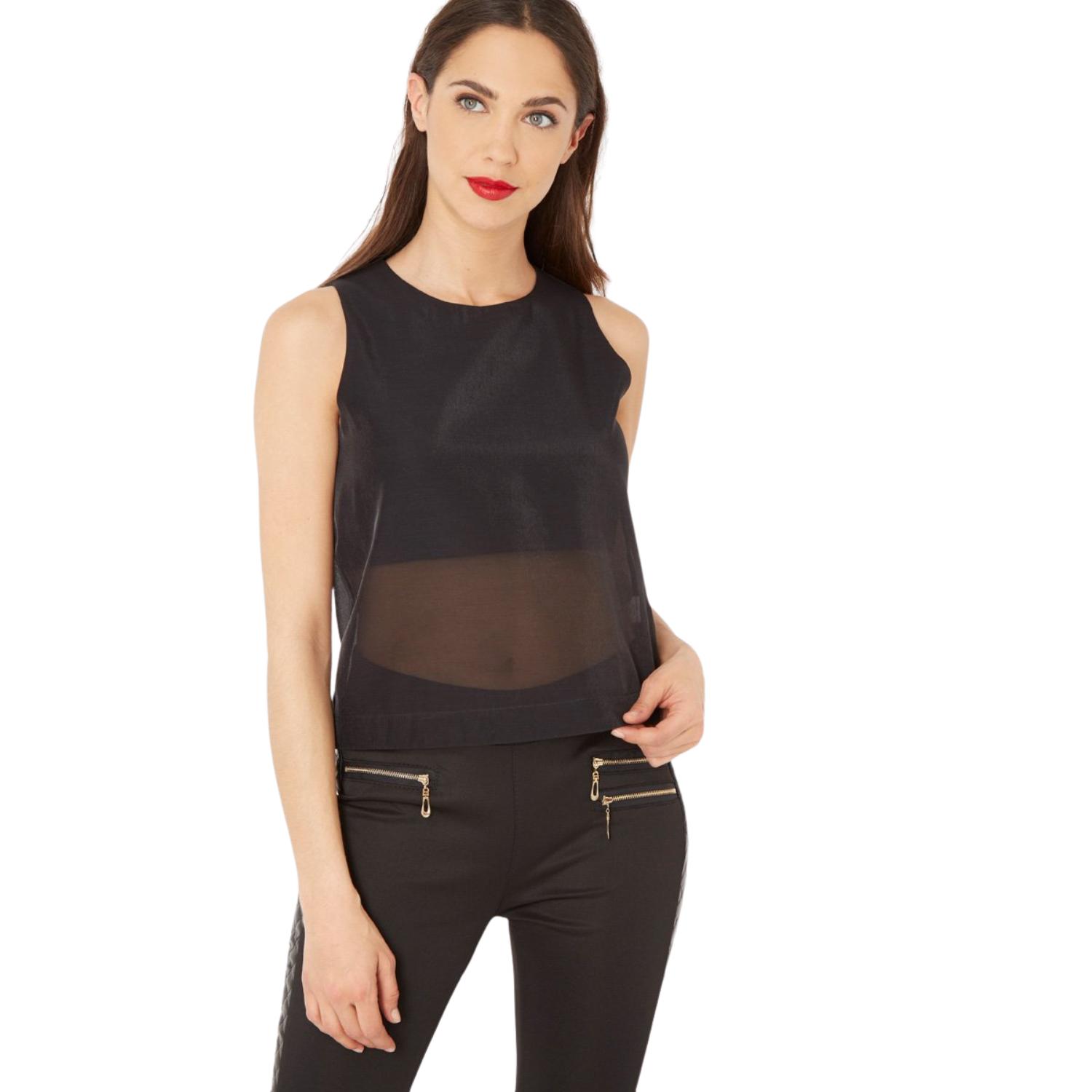 Top sin mangas de diseño liso con cuello redondo y forro interno. Elegante, cómodo y versátil con cierre trasero. Ideal para cualquier look en Banbat. - REF: 7065