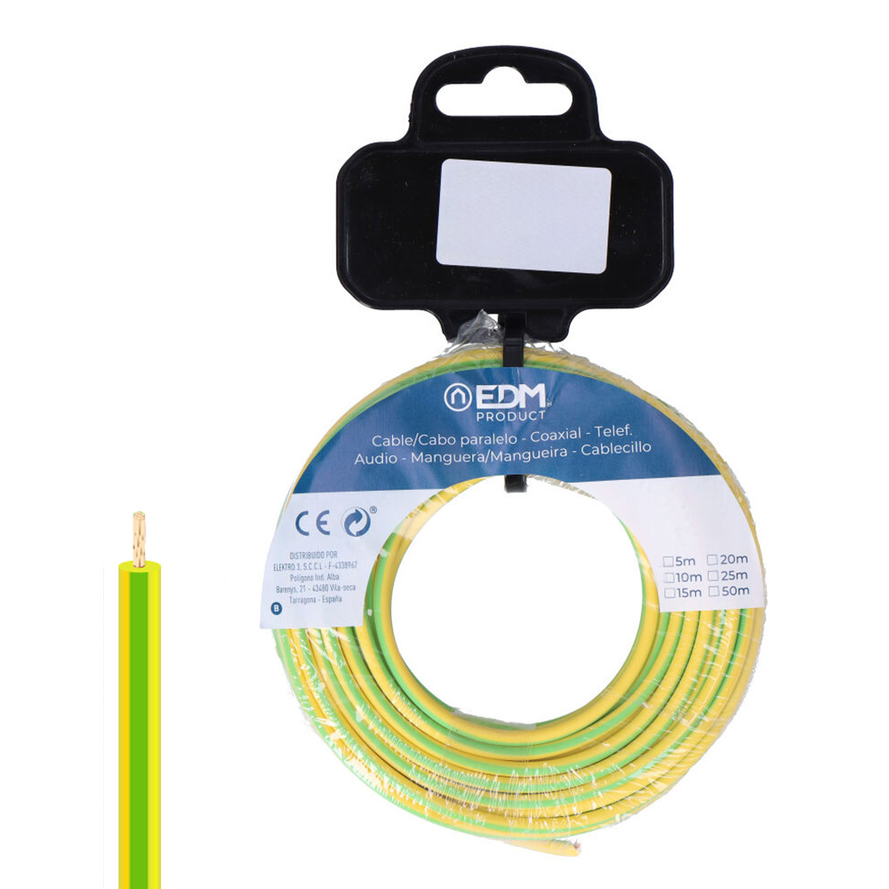 CARRETE CABLECILLO FLEXIBLE 4mm BICOLOR LIBRE DE HALÓGENOS 15m