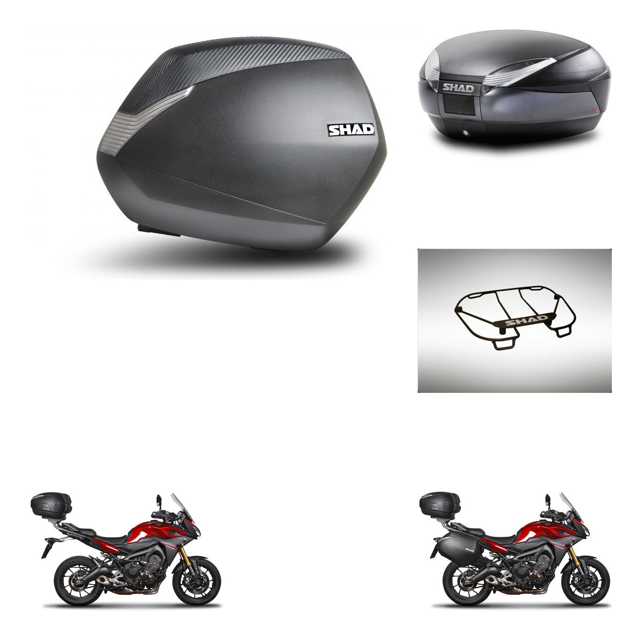 Baul Trasero + Maletas Laterales + Parrilla Portabultos + Herraje 3P + Herraje Montaje Sh36 Sh 36 Sh48 Dark Grey Premium KIT-272068