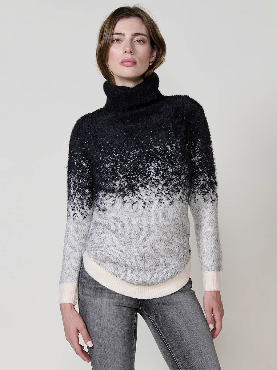 Koroshi - Jersey de mujer con pelo, cuello alto y diseño jacquard crudo, tejido elástico 60% poliamida para invierno