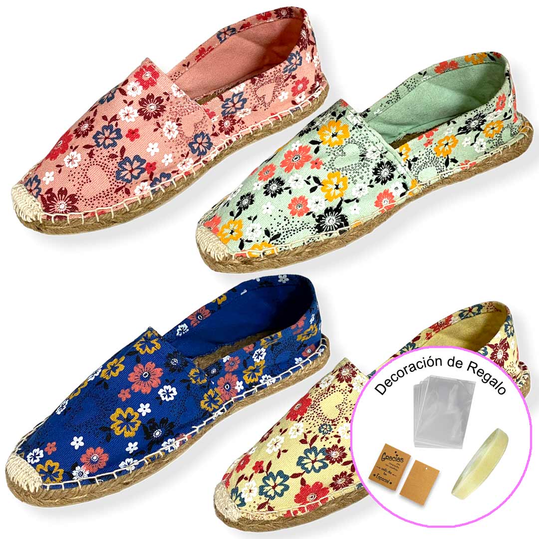 Alpargatas para bodas Flores (12/24/36/48 pares) (Regalo de Bolsa Celofán, Tarjetita y Cinta) mundiBODA modelo "35012