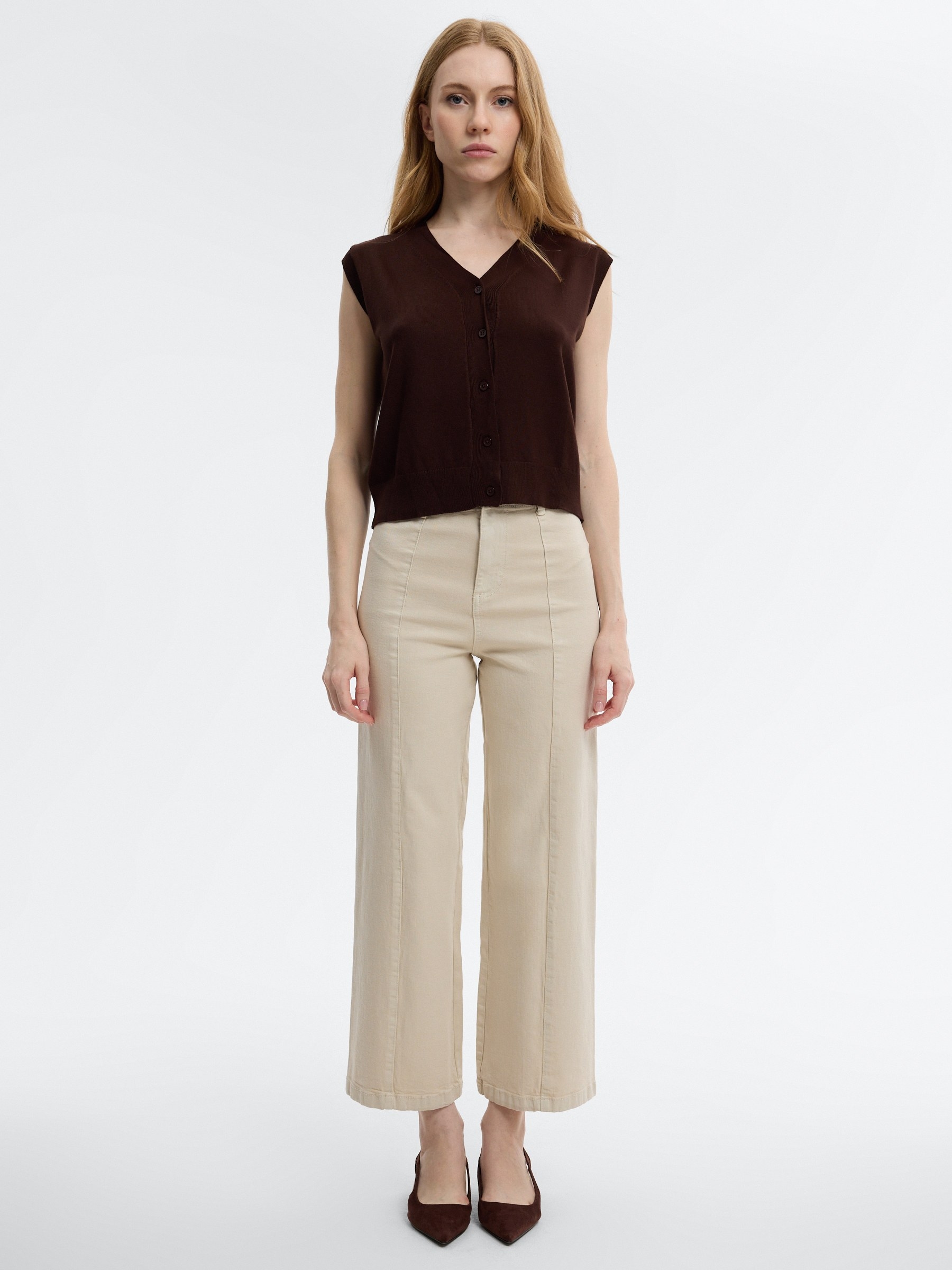 Pantalón culotte de sarga con tiro alto y pierna ancha, en algodón con elastano y largo cropped INSIDE