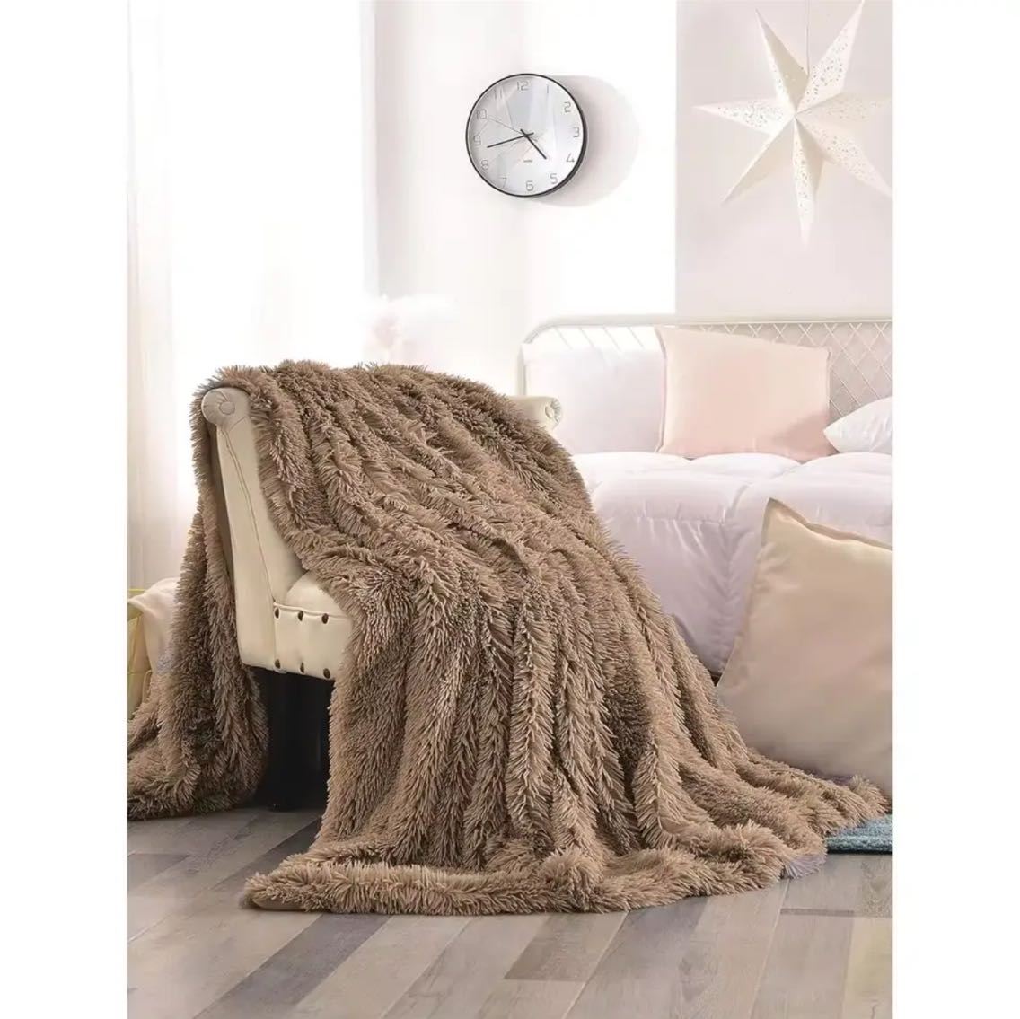 Manta Felpa, Manta Reversible de Pelo Largo y Franela, Súper Cálida, Decorativa y Extra Suave -Para Sofa, Sobrecama y Viaje -Tamaños 130x160/160x220/220x240cm, 5 Colores Disponibles