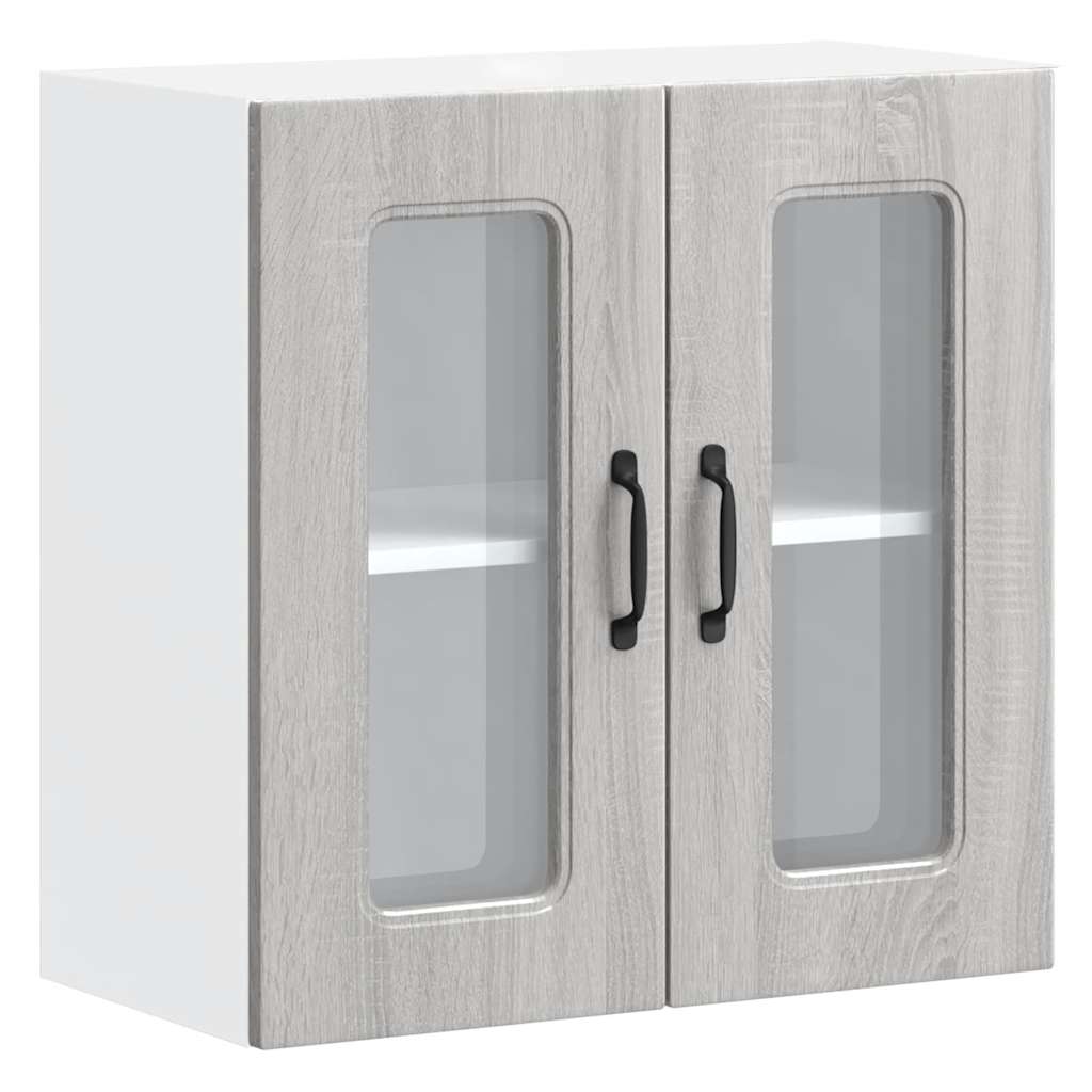vidaXL Armario de cocina de pared con puerta de cristal "Kalmar" de, madera de ingeniería Sonoma gris