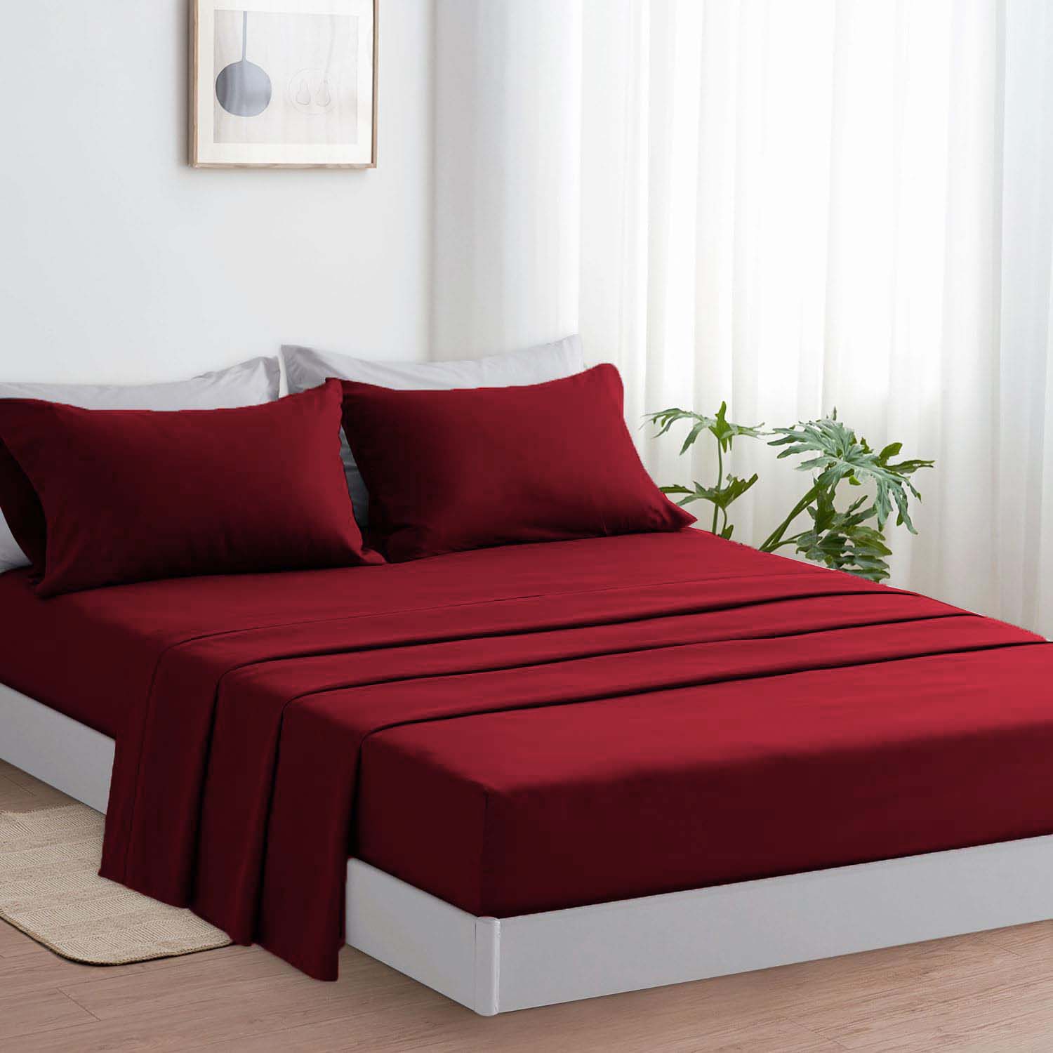 SNOWDVANCE Juego de Cama Liso 3/4 Piezas – Sábana Bajera, Encimera y Funda/s de Almohada – Para Camas de 90/135/150/180 cm – 100% Poliéster Suave, Transpirable y Lavable – Disponible en 10 Colores Modernos y Elegantes