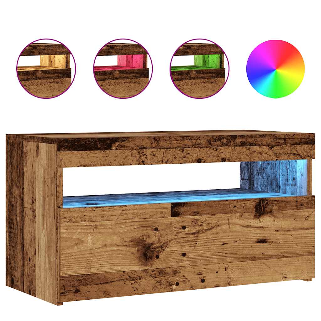 vidaXL Mueble TV luces LED madera ingeniería envejecida 75x35x40 cm