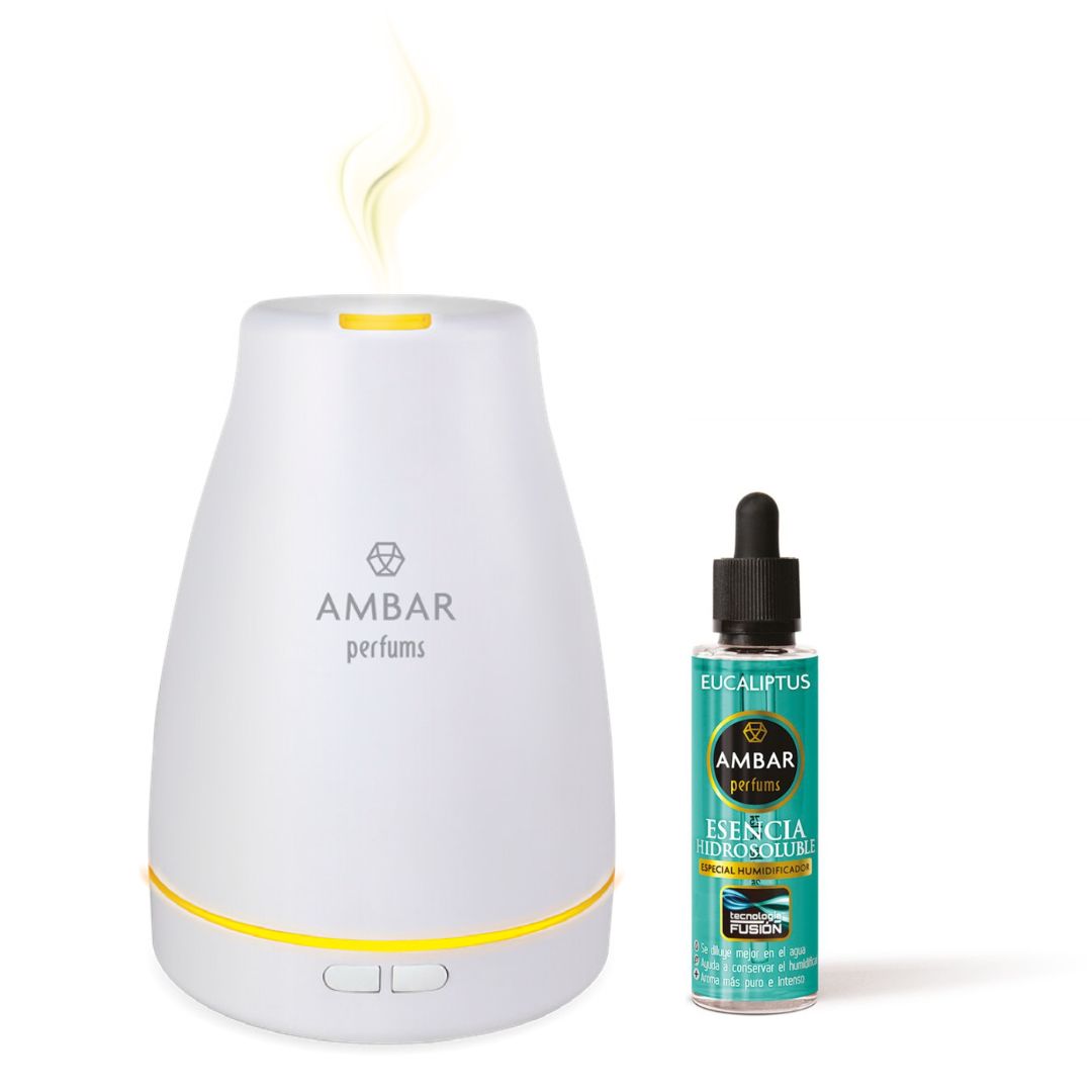 Ambientadores 360 - Humidificador de Esencia y Difusor de Aroma con Luz LED Ambar Perfums + Esencia a Elegir - Aromaterapia - Ideal para Hogar, Oficina y Dormitorio