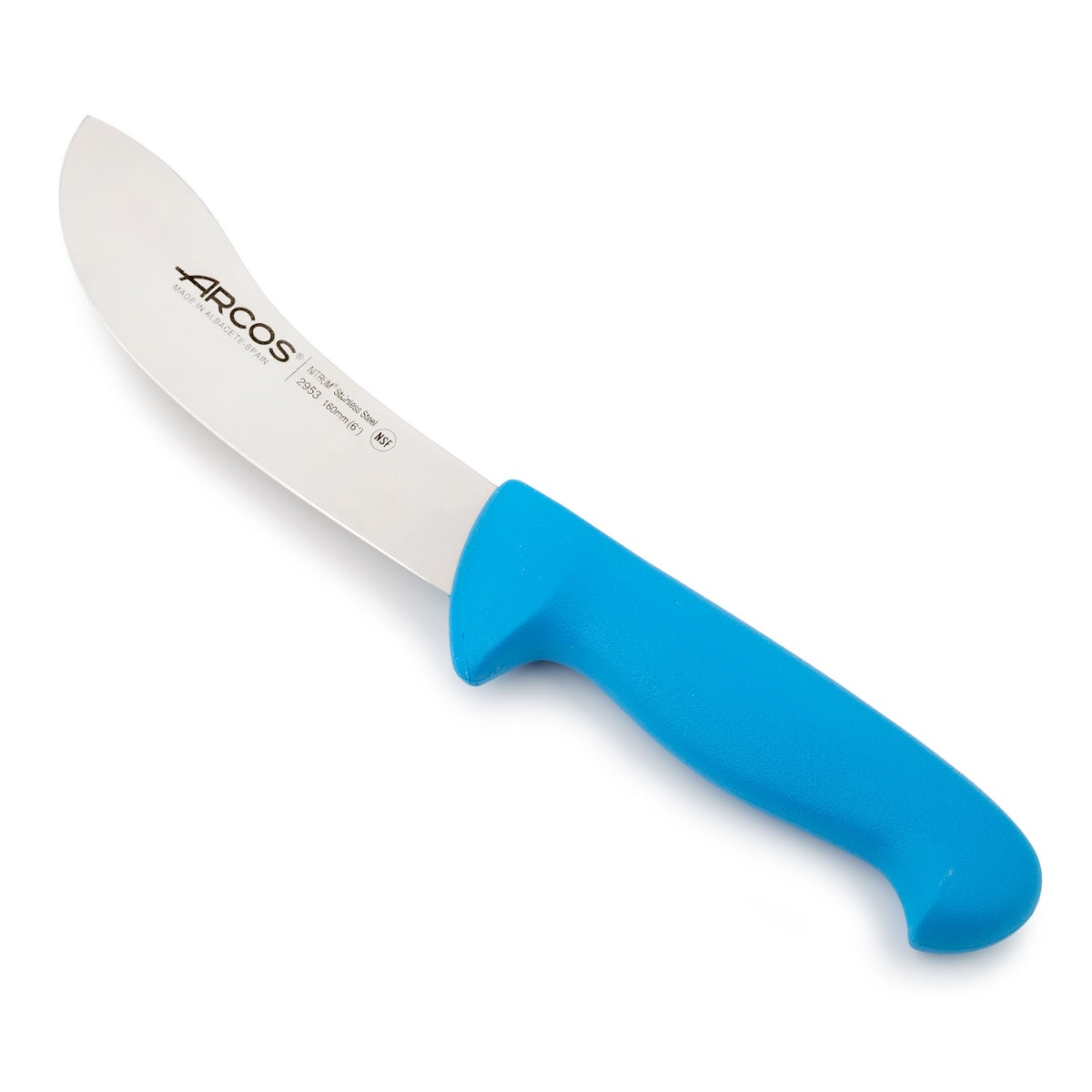 Arcos Cuchillo desollar con Hoja Acero Inoxidable 160 mm. Mango ergonómico polipropileno. Serie 2900. Cuenta con diferentes colores mango facilitar la identificación cada grupo alimentos. Color azul.