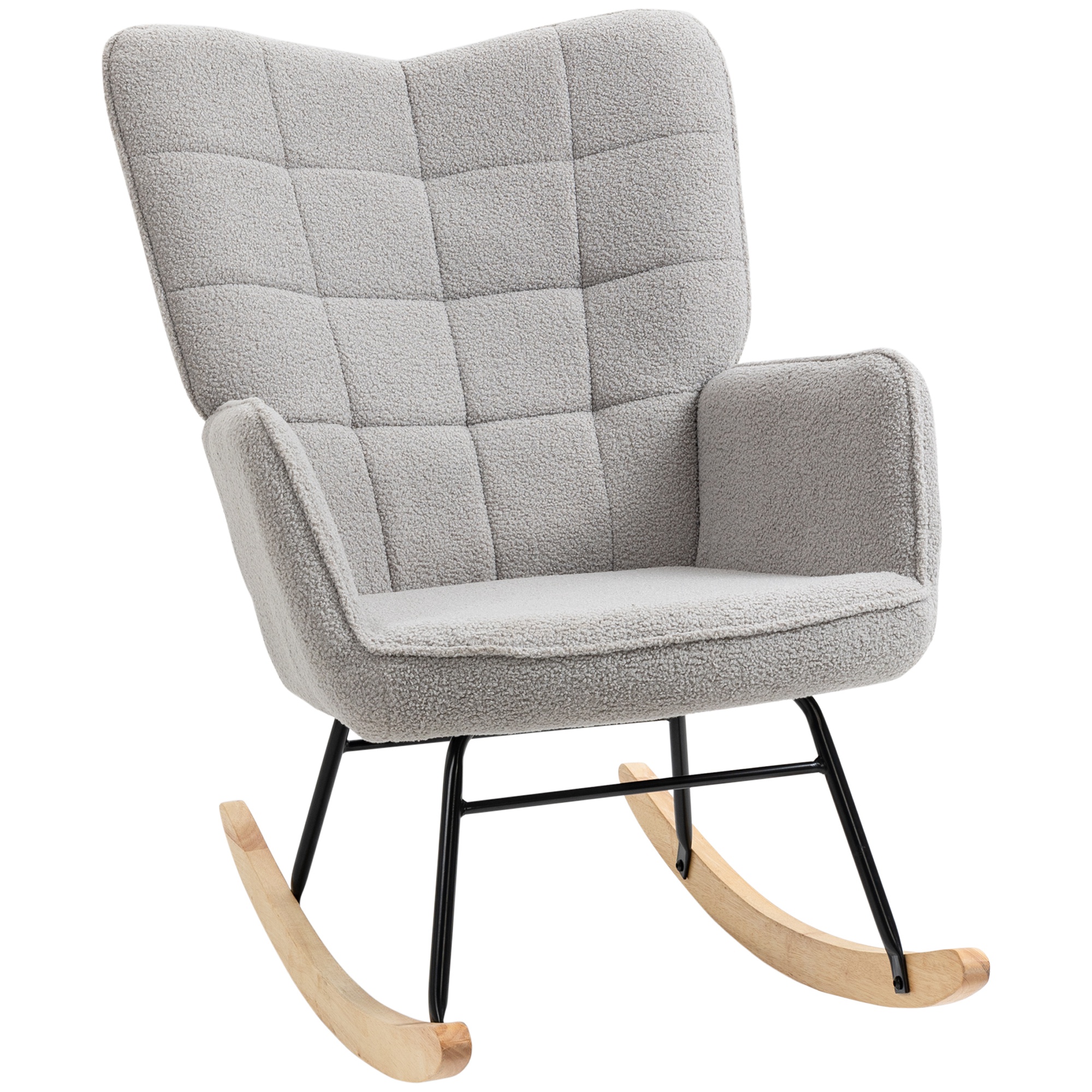 HOMCOM Silla Mecedora, Mecedora de Borreguito con Respaldo Alto, Patas de Madera de Haya, Reposabrazos, Estilo Moderno, Sillón de Lactancia, Carga 120 kg, para Dormitorio, Salón, Beige