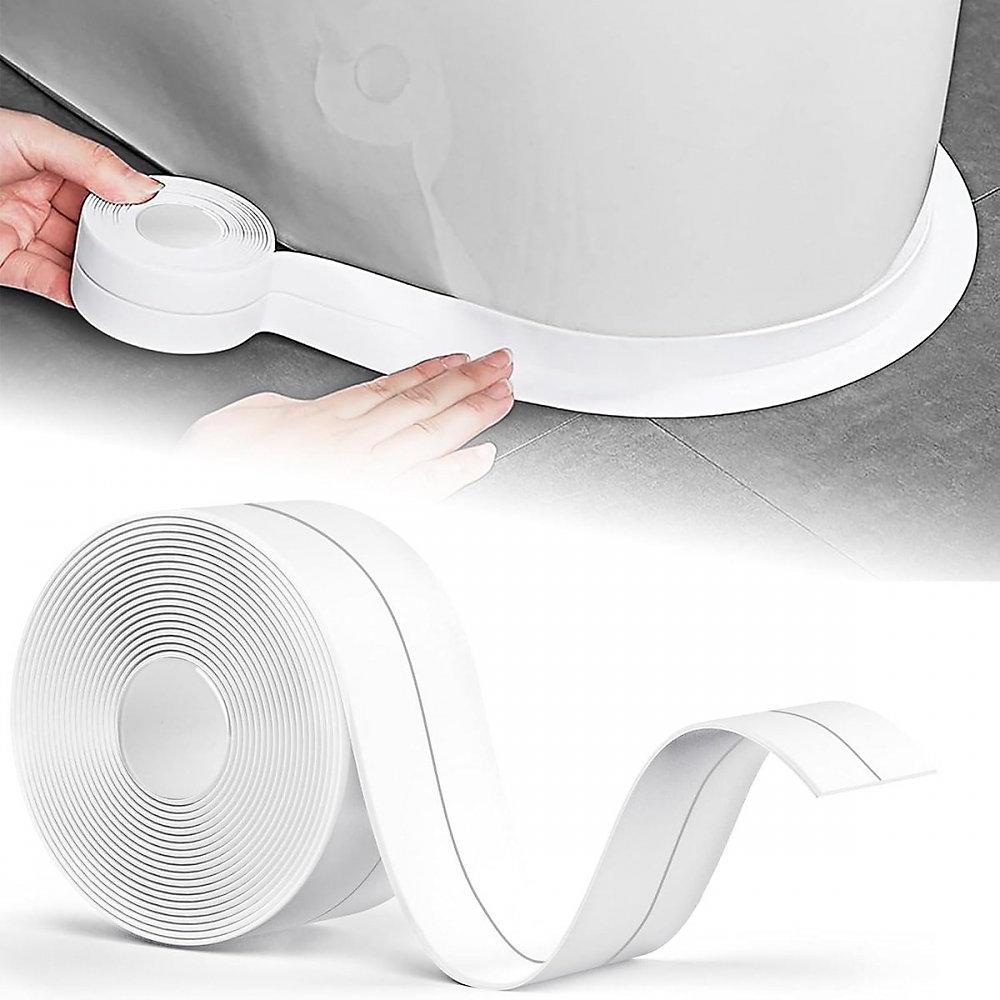 Sello de silicona para baño Om Home blanco - 3,2 m x 3,8 cm - Cinta adhesiva flexible apta para cocina, inodoro y baño
