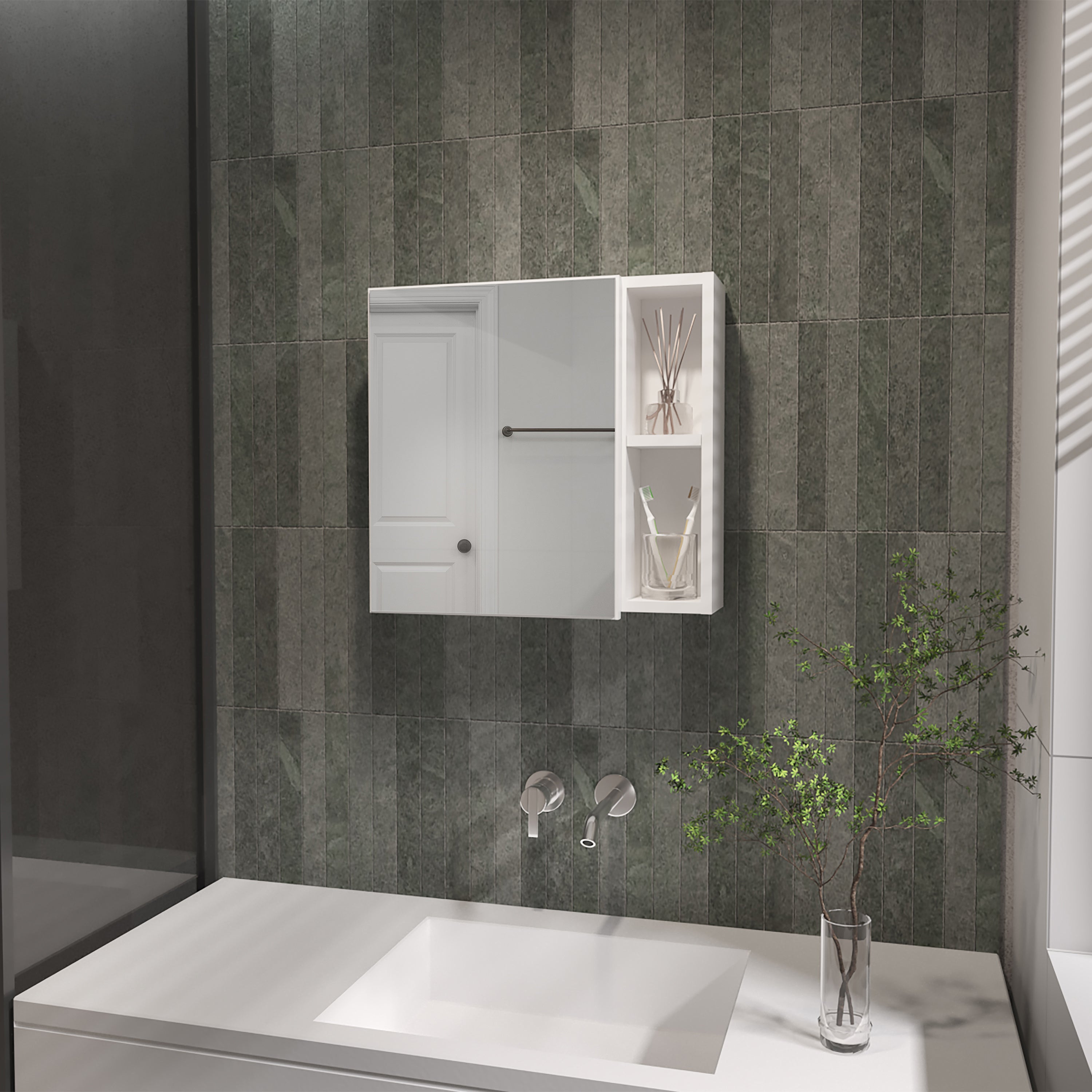 Armario de baño de pared Oman de 50 cm con espejo y 1 puerta, blanco