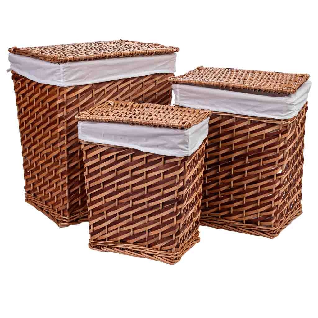 Wonderlust Deco - Set 3 cestos de mimbre marrón L:42x33x50 M:35x28x43 S:30x22x37 cm Marrón L:42x33x50 M:35x28x43 S:30x22x37