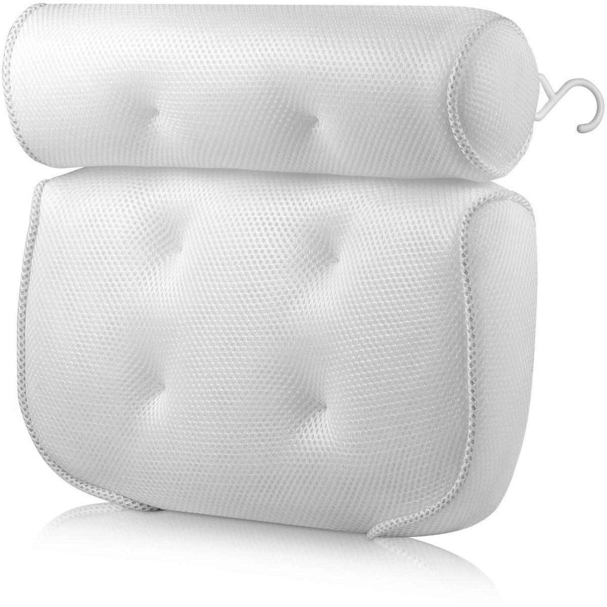 Almohada de baño - Almohada cervical para baño - Con 6 ventosas - Reposacabezas de baño - Almohada cervical ergonómica antideslizante - Blanca - Para bañera, jacuzzi, bañera de hidromasaje, spa doméstico - 33 x 35 x 10 cm