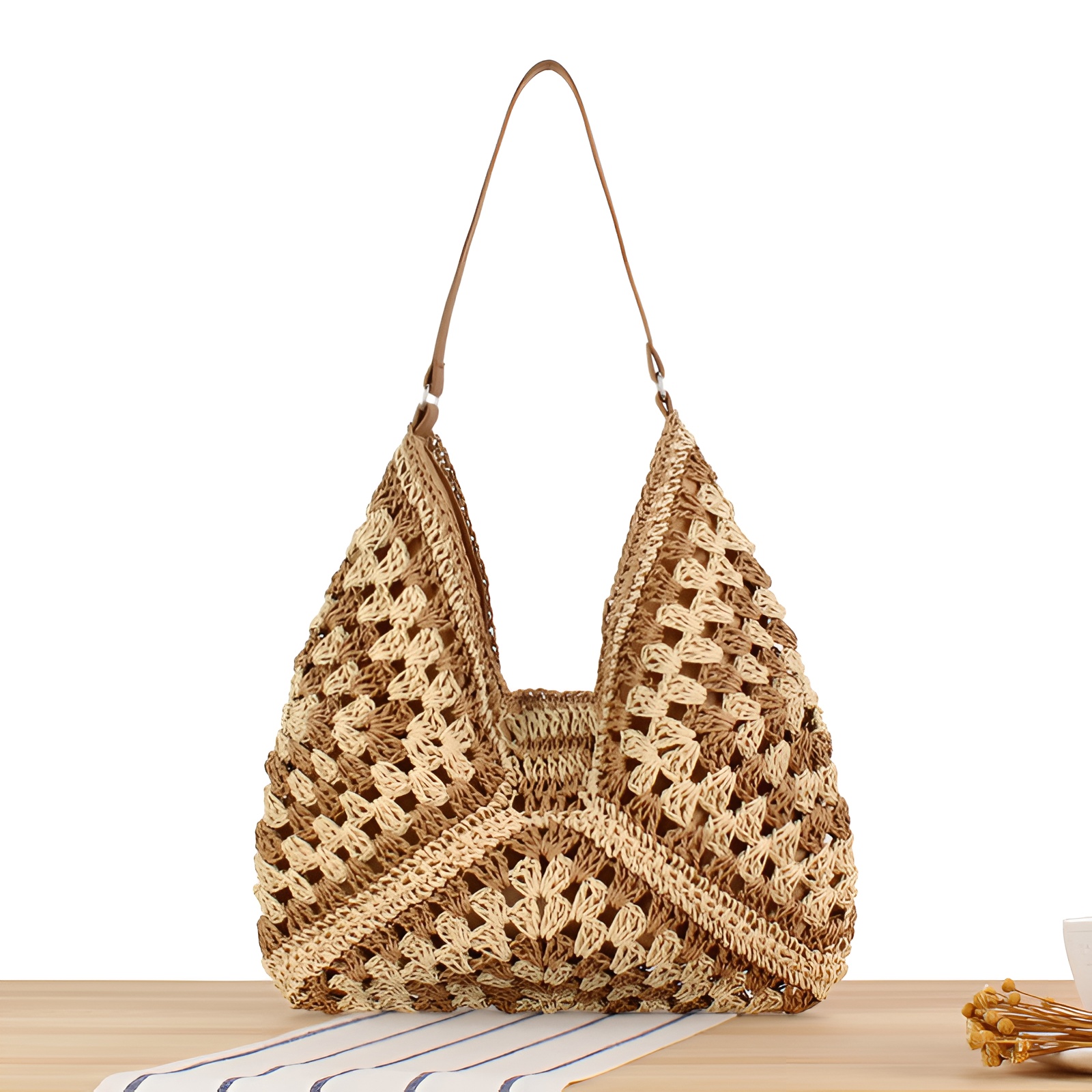 Om Home Bolso de hombro tejido de paja para mujer, bolso de mano de tamaño mediano con asa para vacaciones en la playa, Popular