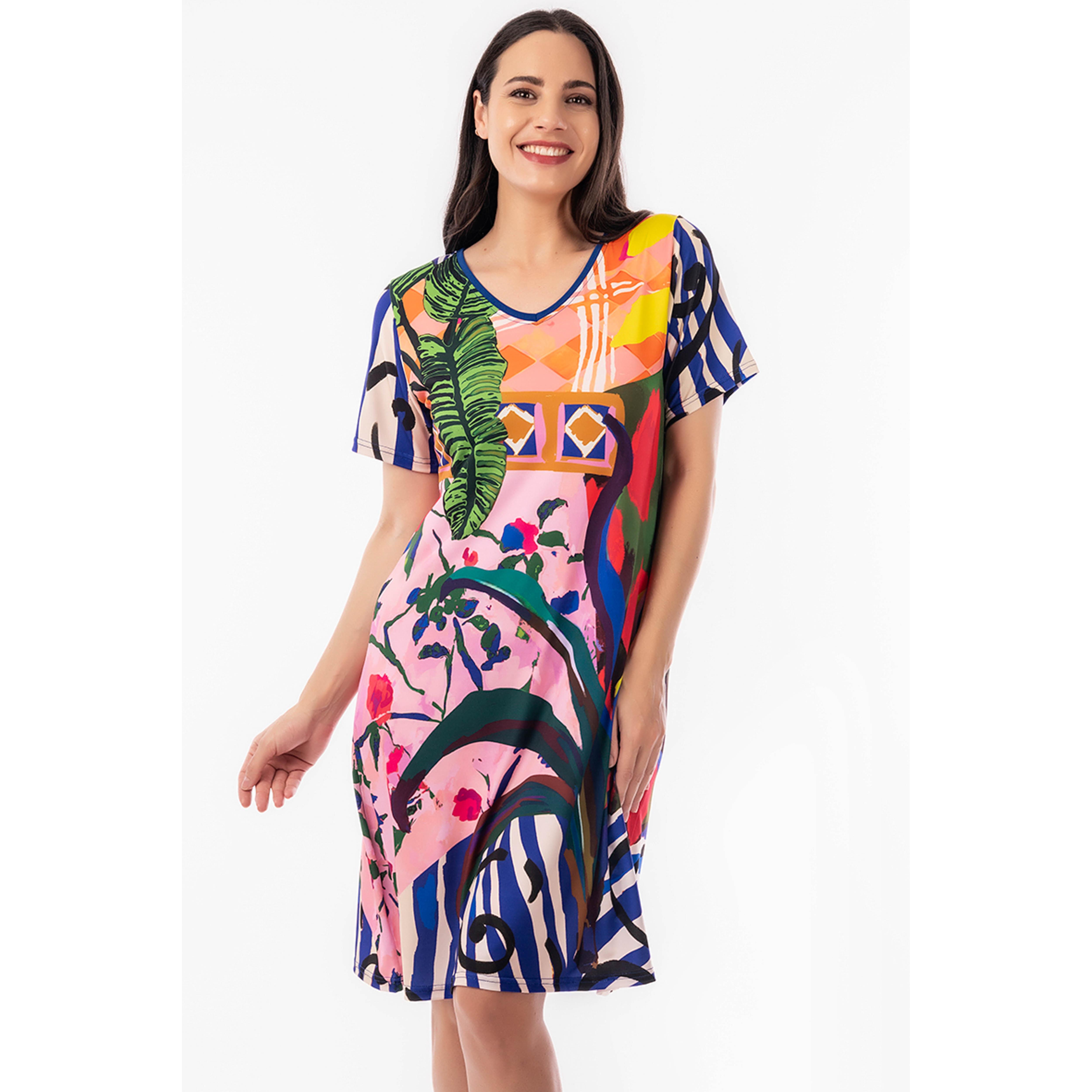 Vestido Estampado con Escote en Pico- Masquenada