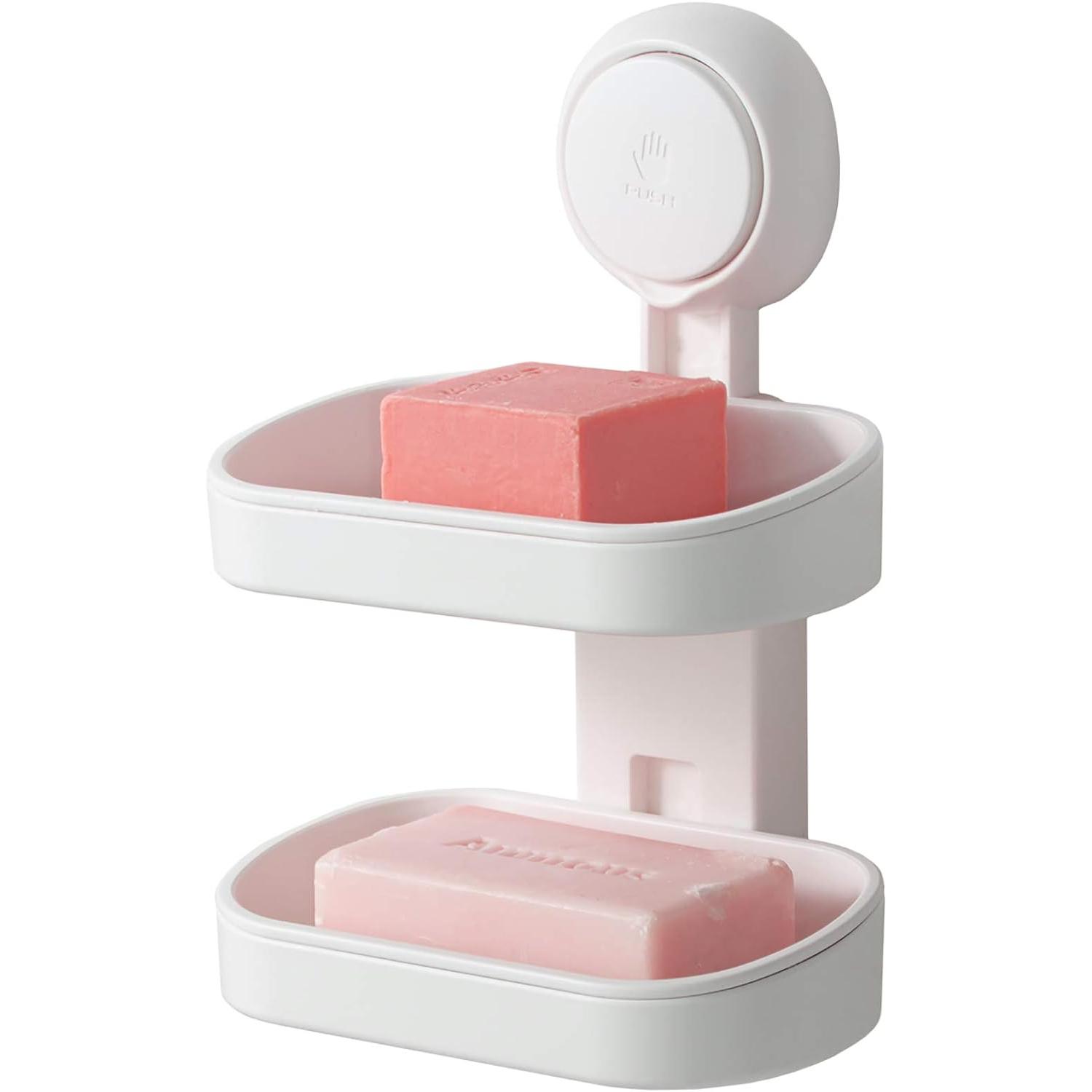 CA Jaboneras de succión de Doble Capa para baño, para Ducha, montaje en comparación, sin taladros, jabonera de plástico extraíble con Drenaje, BlancoITO