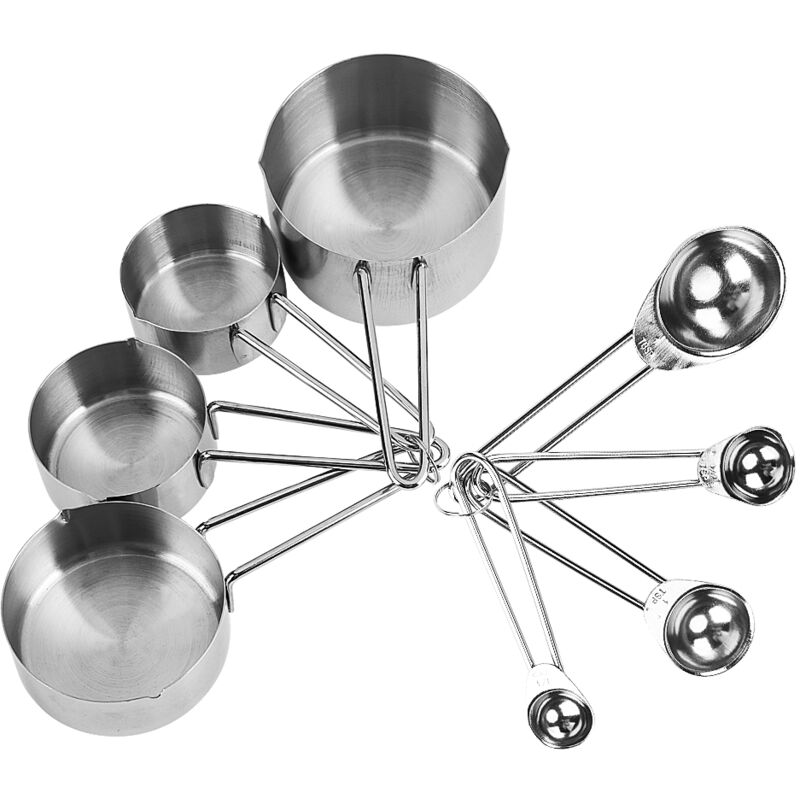 CA Juego de 8 tazas y cucharas medidoras de acero inoxidable, herramienta para hornear azúcar, café, leche, utensilios de cocina