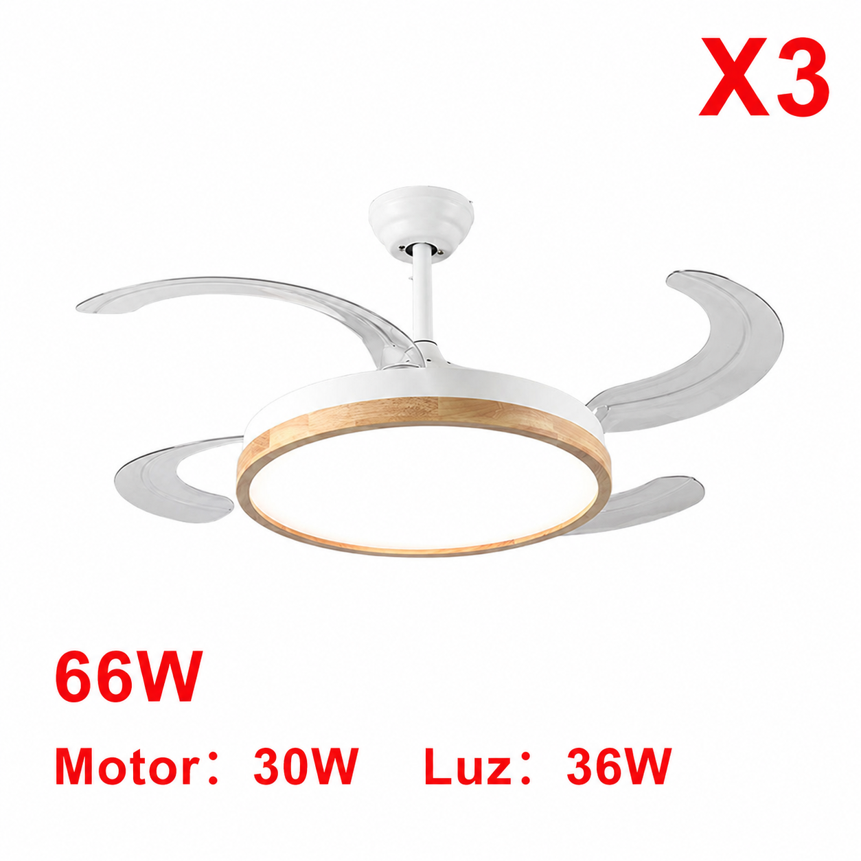 Ventilador de Techo con Luz OStarkDom 68W LED, Motor AC Silencioso, 3 Velocidades, Mando a Distancia, Función Verano/Invierno, IP20, 3 Años de Garantía - Blanco 55cm OstarkDom-leduni