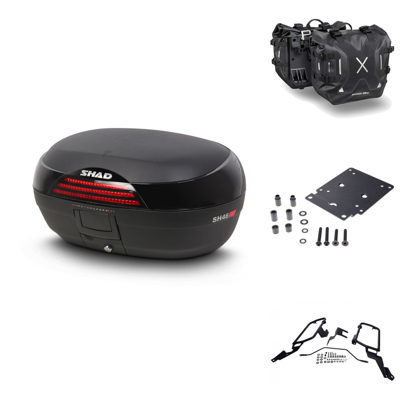 Tudetic Tr30 Saddlebags + 4P Bracket + Bau Hardware Kit, compatible with BMW F650GS, F700GS, F800GS (2008-2018), lockable motorcycle trunk, expandable storage in durable ABS plastic.