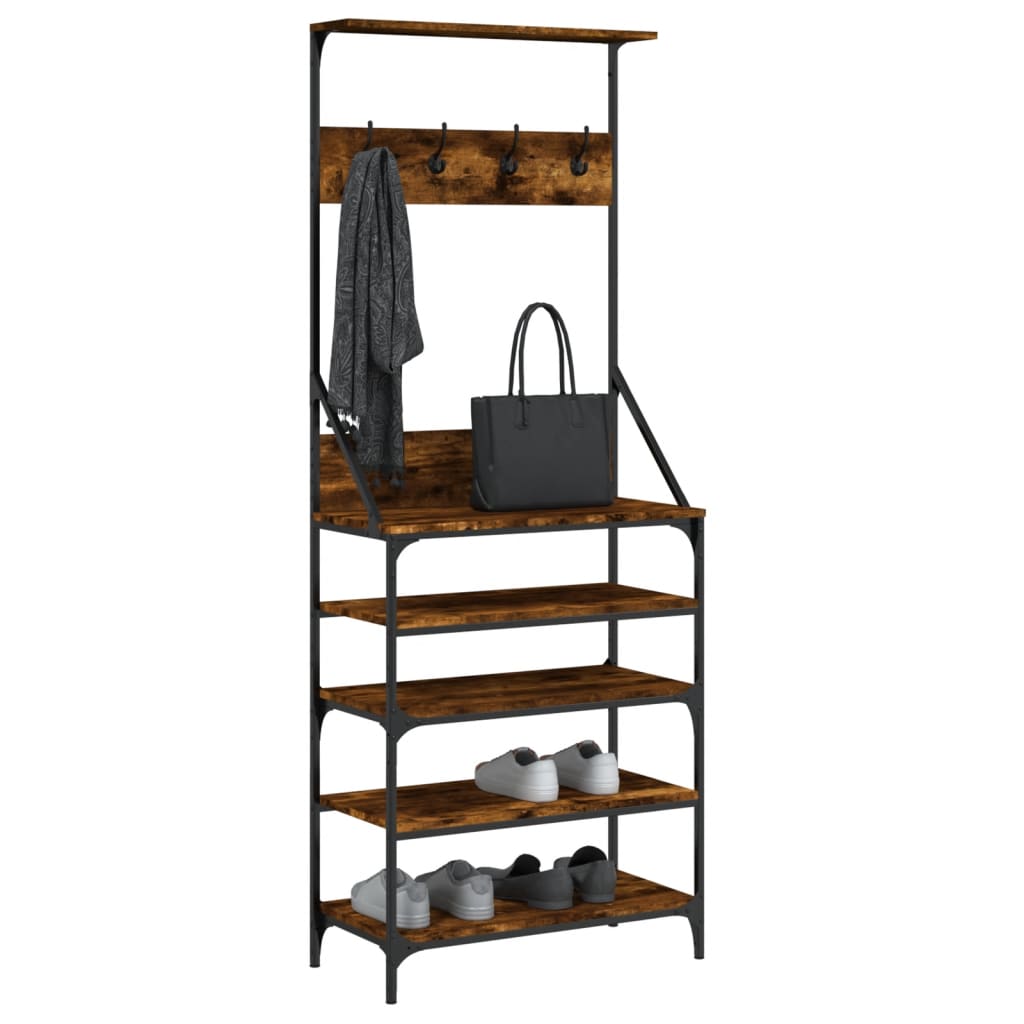 vidaXL Perchero con Zapatero Soporte para Ropa Estantes para Zapatos Color Gris sonoma, Negro, Roble ahumado y mas