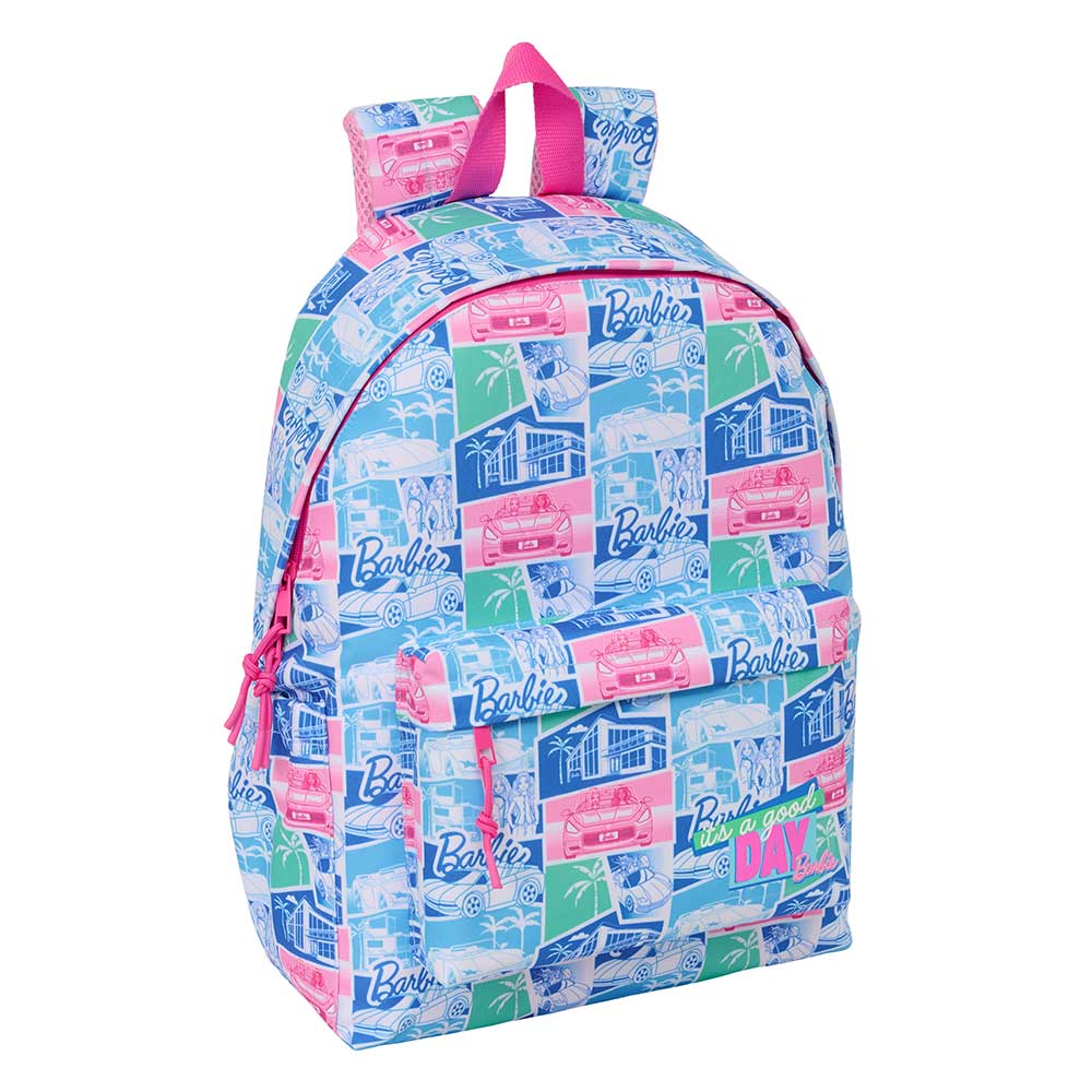 SAFTA | Mochila Escolar Barbie Rosa con Estampado de Ergonómica y Acolchada, Compartimento Principal con Cremallera, Tarjeta Identificación, Asa Superior, Infantil Vuelta al Cole, Bolsillo Interior