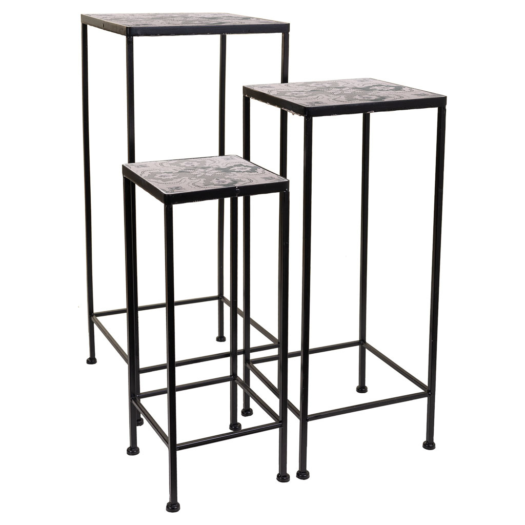 Wonderlust Deco - Set 3 soportes de macetas de metal negros Negro 30x30x68h-25x25x57h-20x20x51h cm