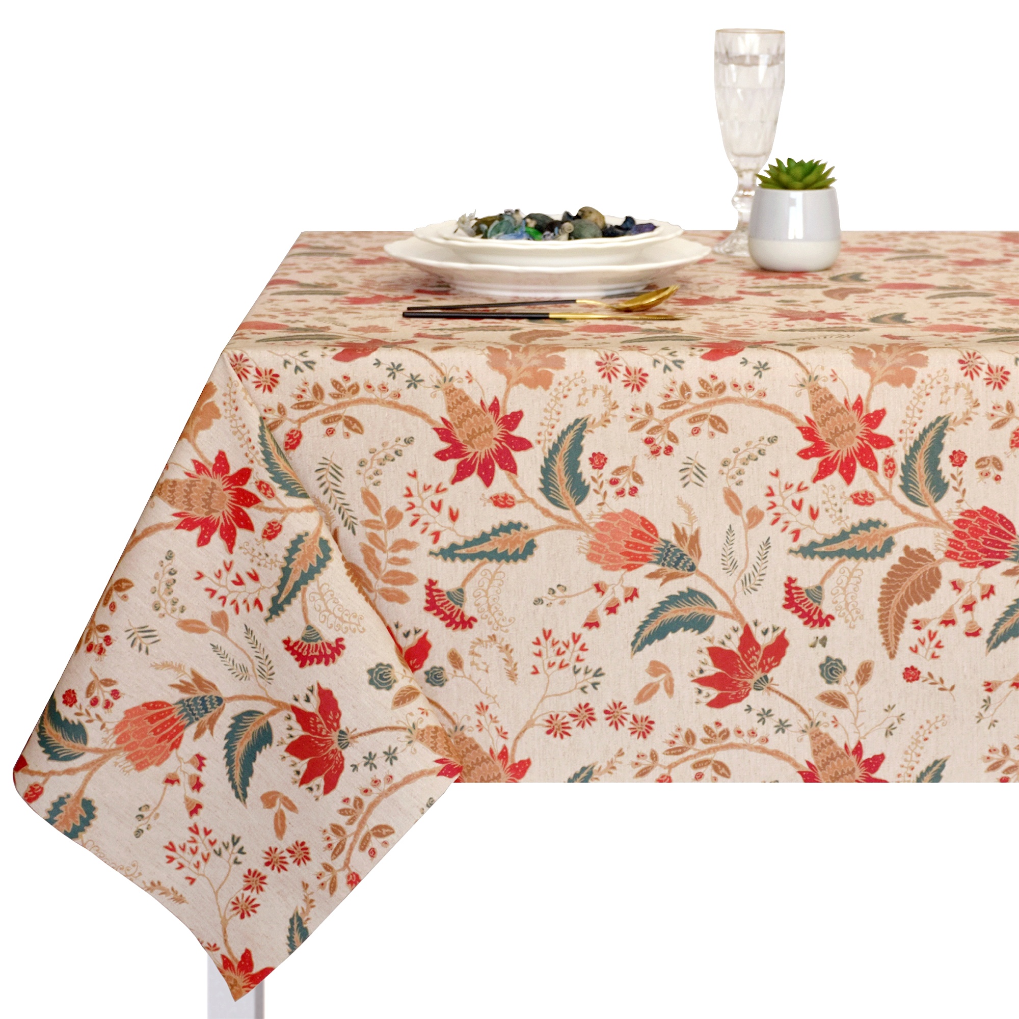 manteles mesa, mantel, Textil de cocina y mesa, mesa comedor, mantel mesa rectangular, Impermeable, Para el hogar, Cocina, Comedor, Elegante, Fácil de limpiar, Lavable,planta, floral y hojas, flor，NINIVE 01