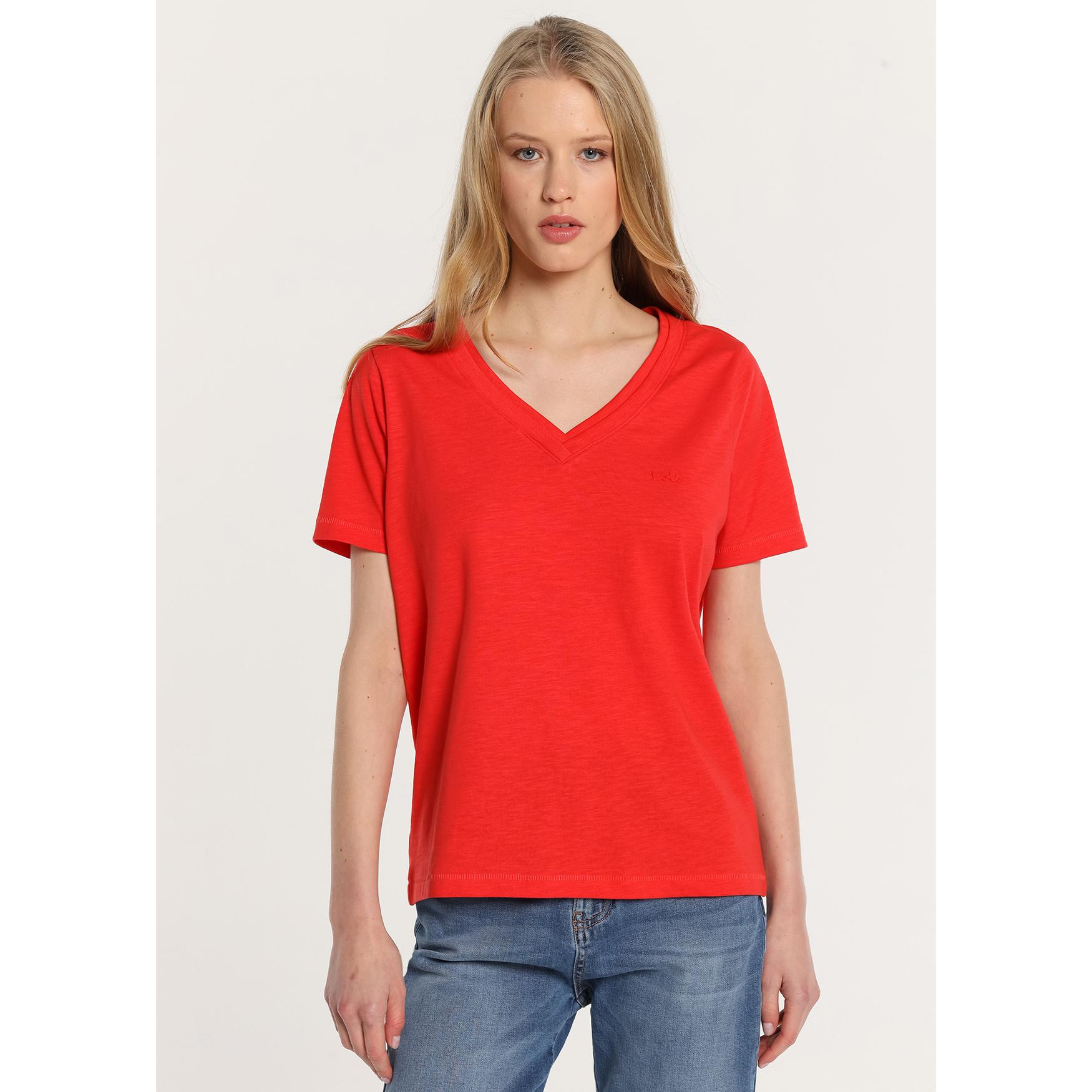 LOIS JEANS - Camiseta basica de manga corta con doble cuello rib en V