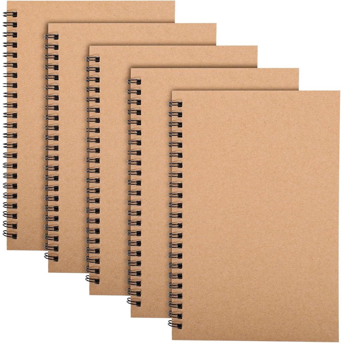 5 cuadernos espirales A5 - 100 páginas, 50 hojas - cubierta de papel kraft, cuadernos encuadernados - agenda de gran capacidad - cuadernos de 14 x 21 cm con líneas horizontales - adecuados para uso profesional, oficina, escuela y viajes