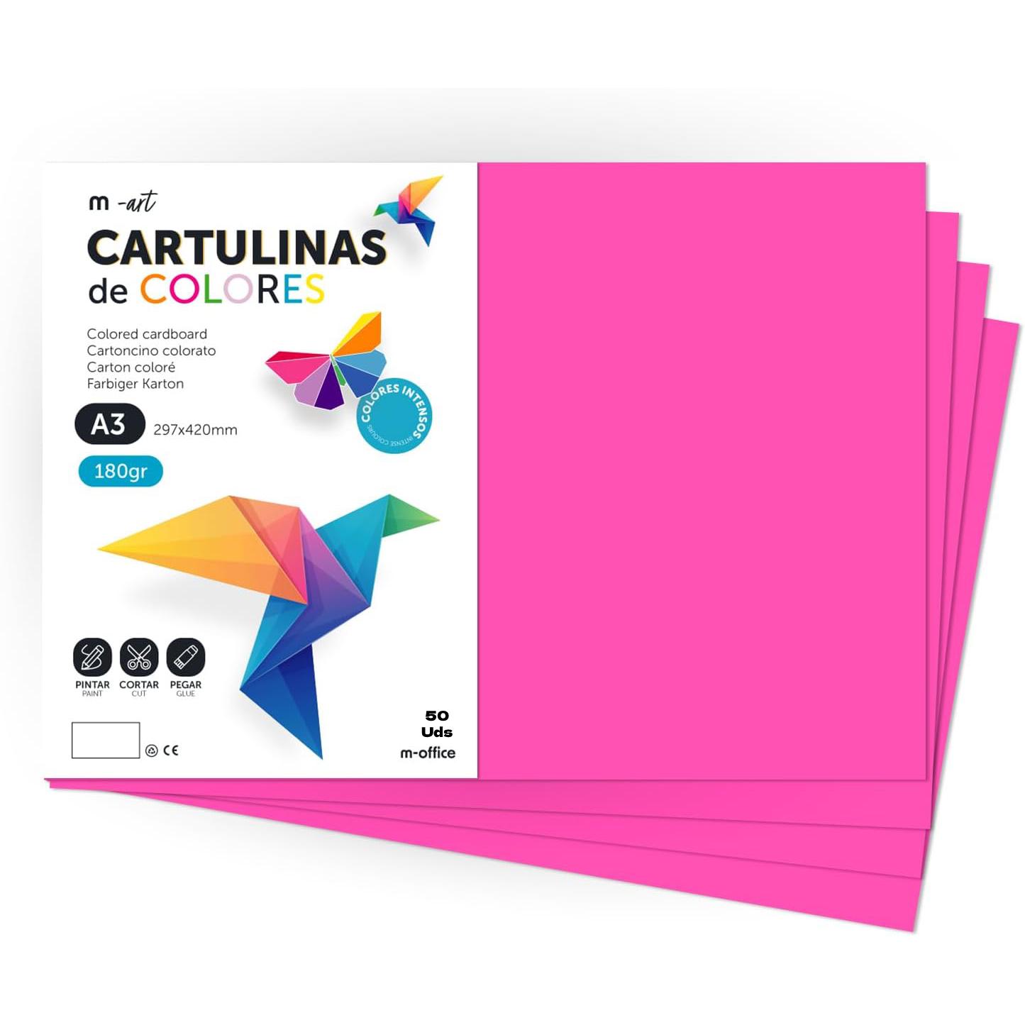 Cartulina de Colores, Cartulina A3 Colores Intensos, Hojas de Colores 180gr para Manualidades, Imprimir tus Documentos y Diseños Creativos, Folios de Colores A3 · m-office