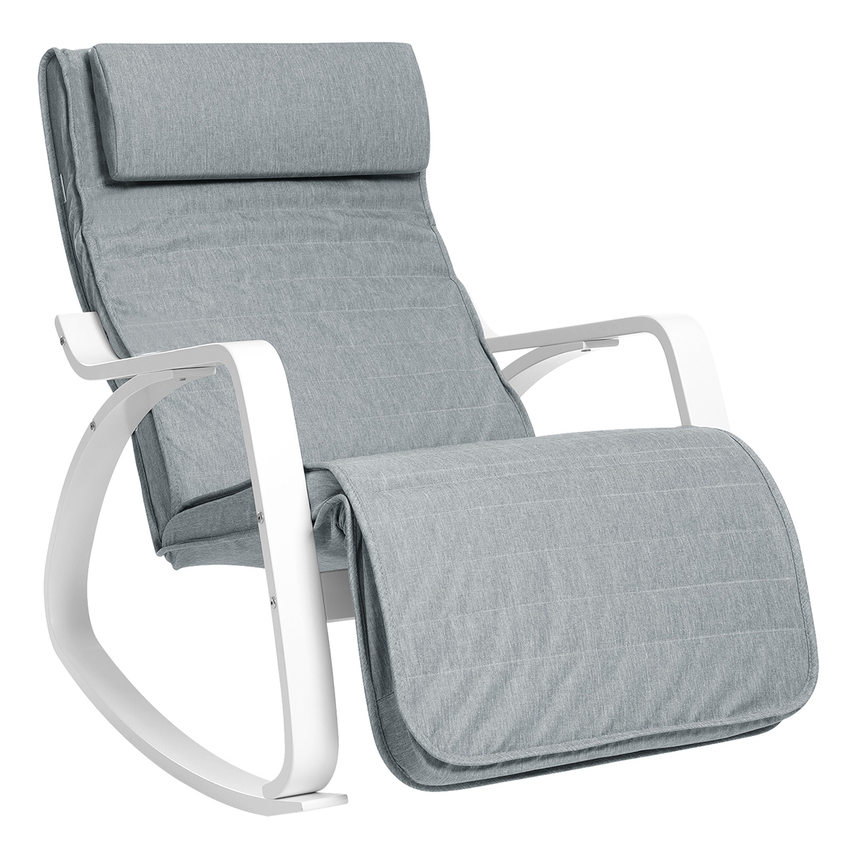 SONGMICS Silla Mecedora, con Apoyabrazos de Madera de Abedul, Silla Mecedora con Reposapiés Ajustable en 5 Posiciones, Máx. Carga de 150 kg, Dormitorio, Salón, Gris Oscuro y Blanco/Amarillo Ganso y Blanco/Gris y Natural/Gris Claro