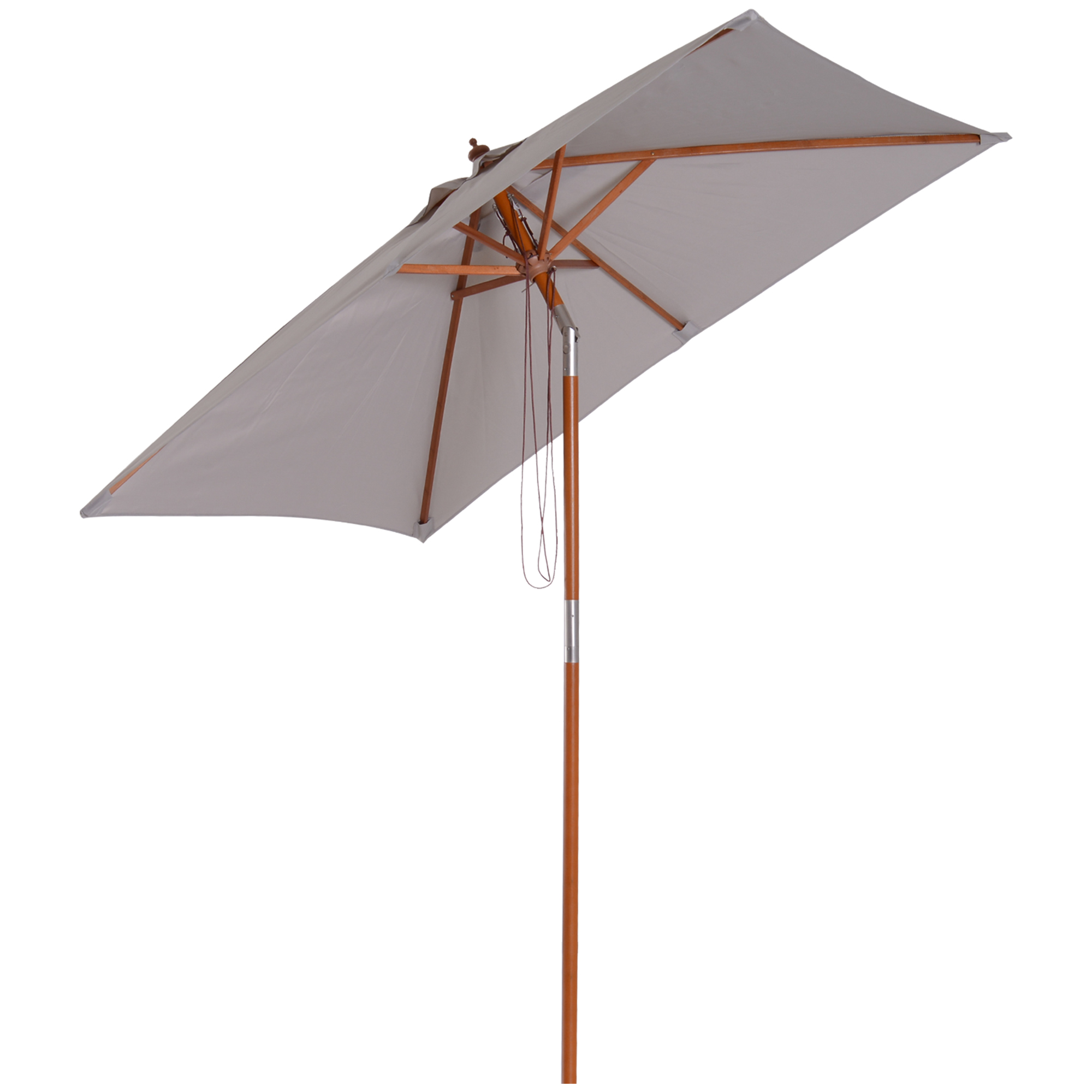 Outsunny Sombrilla de Jardín 200x150x235 cm Parasol de Terraza Rectangular Inclinable con Anti-UV Impermeable y Poste de Madera para Playa Patio
