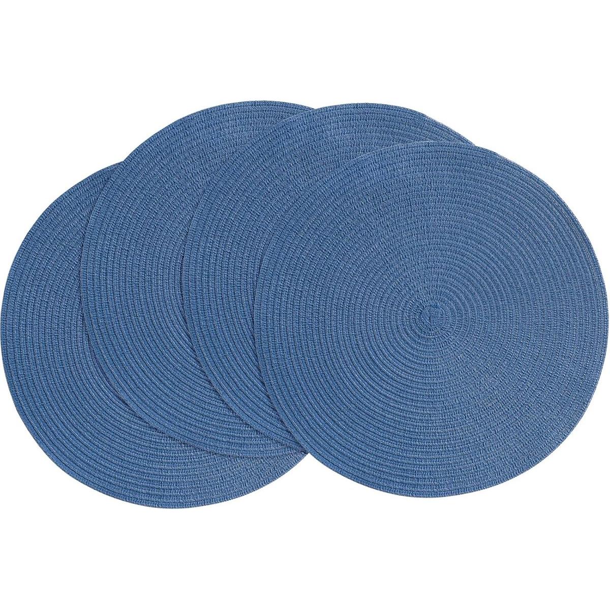 Juego de 4 manteles individuales redondos tejidos de 38 cm, lavables, de algodón y poliéster resistentes al calor, ideales para la cocina y la mesa del comedor - Azul marino