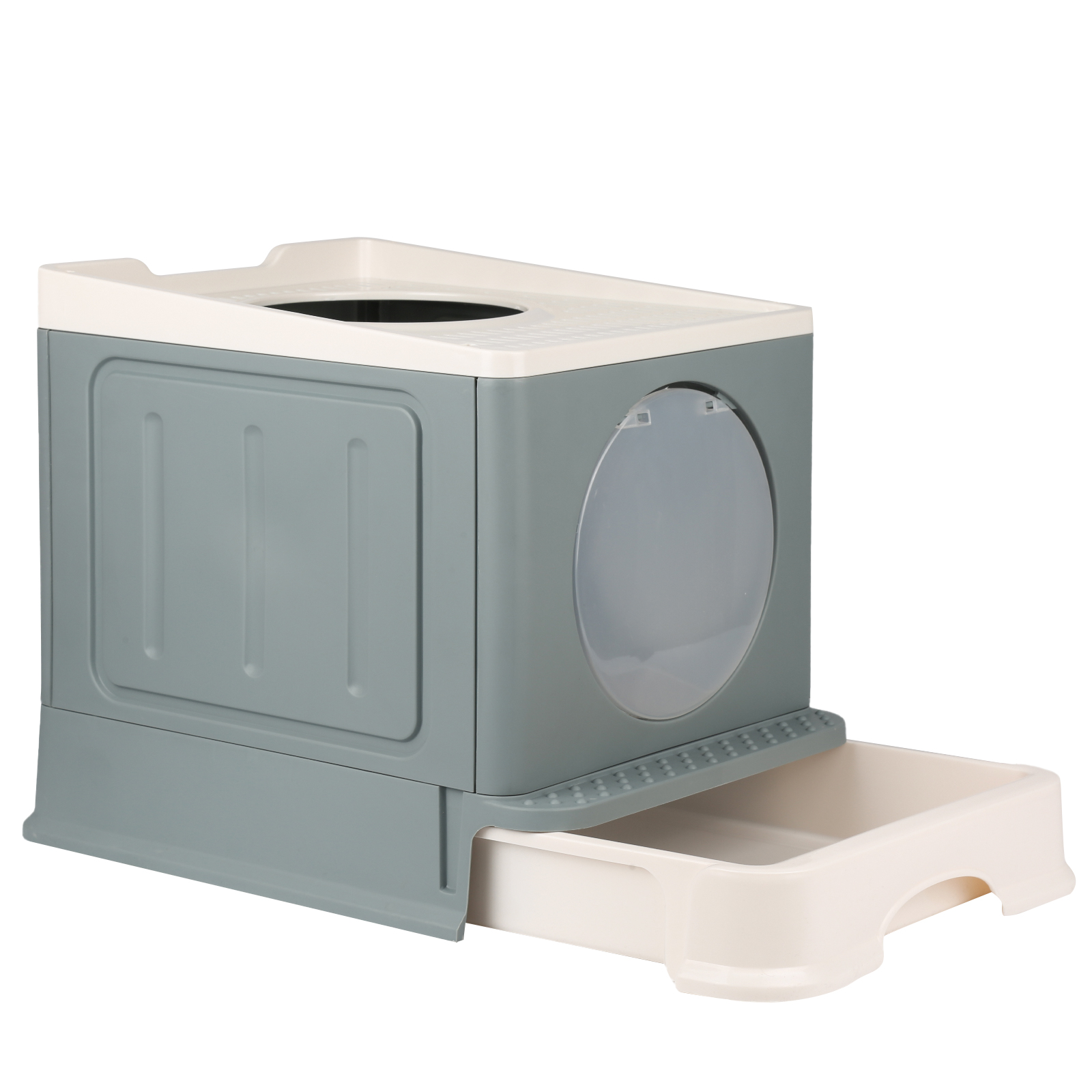 TK Caja de arena para gatos plegable con bandeja extensible Caja de arena para gatos con puerta doble portátil con pala
