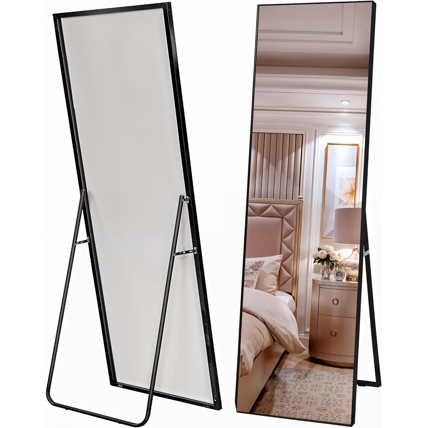 Espejo de Cuerpo Entero, Espejo con Soporte, con Marco de Aleación de Aluminio, Cristal Templado, para Dormitorio, Salón, Vestuario
