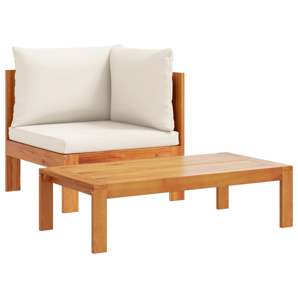 Vidaxl Sofás de Jardín 2 Pzas con Cojines Madera Maciza Acacia Crema
