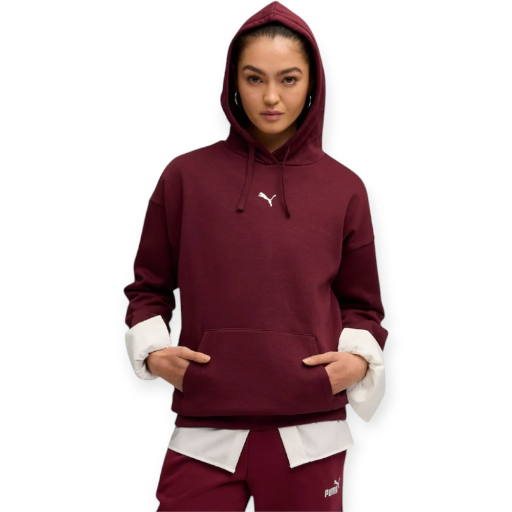 Sudadera Puma Essentials Oversized Die Rojo Granate 685398-96 Hoodie Casual Mujer