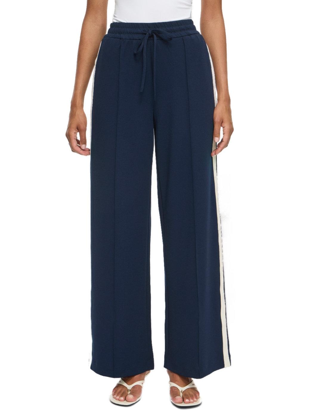 Pantalón Vila Clua azul banda lateral wide leg para mujer