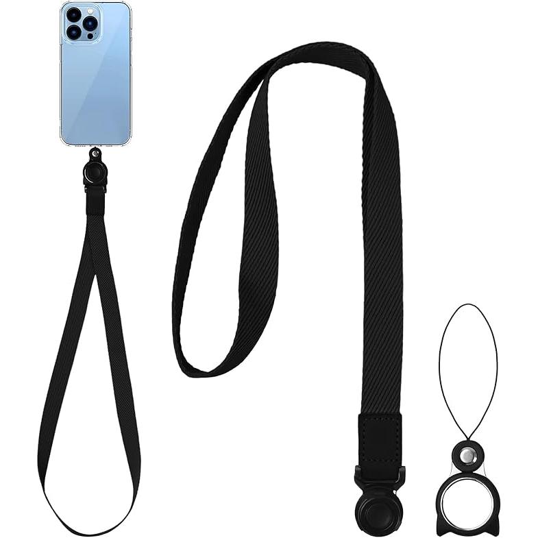 Pack 2 Cordón Colgante Negro 2cm Ancho, Cordón de Identificación, Colgantes de Cordón para Teléfonos Móviles, Universal Cuerda de Móvil para Colgar del Cuello, Desmontable Cadena para Llavero