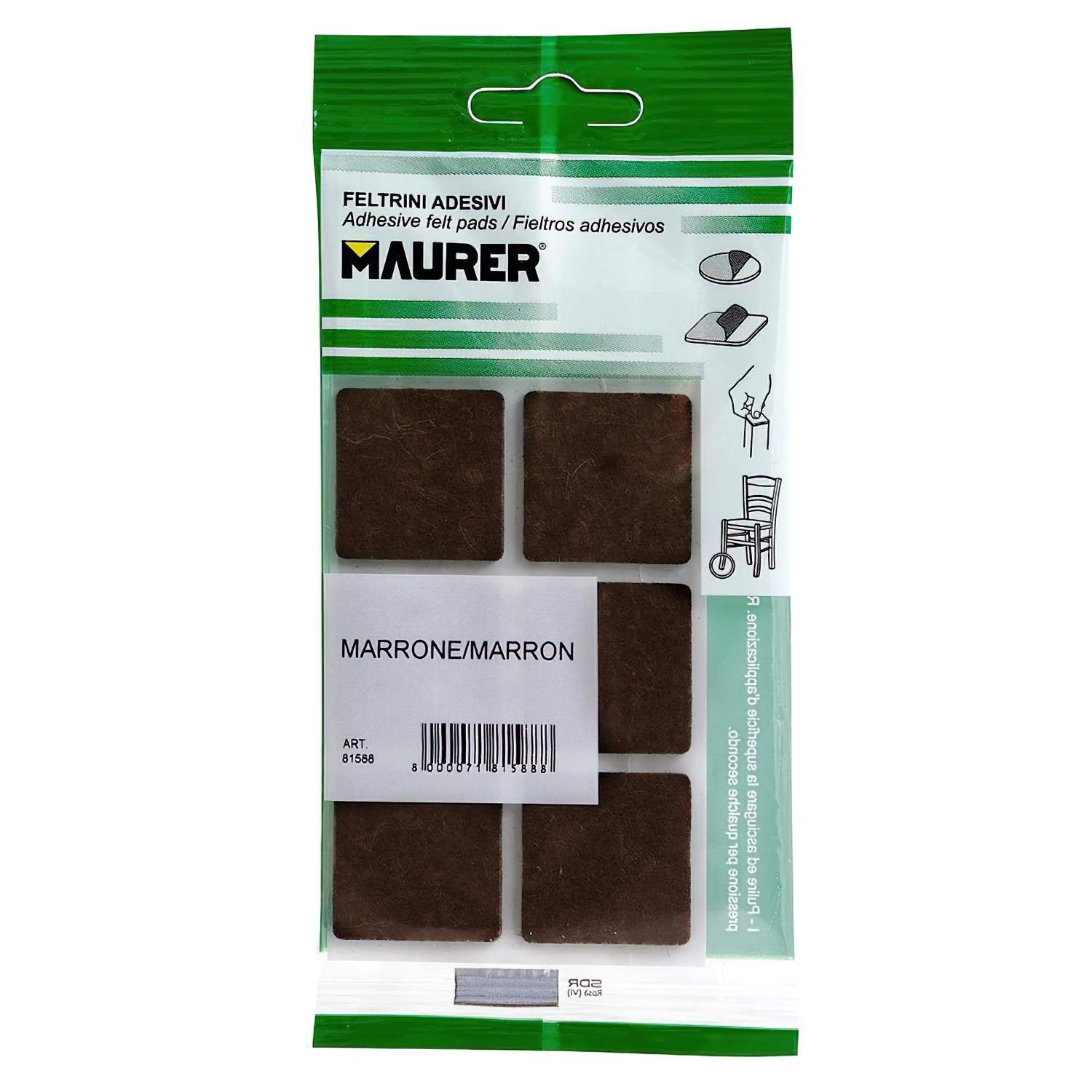 SANCO STORE - MAURER Fieltro Adhesivo 30 x 30 mm (Blister  6 Piezas) Marrón