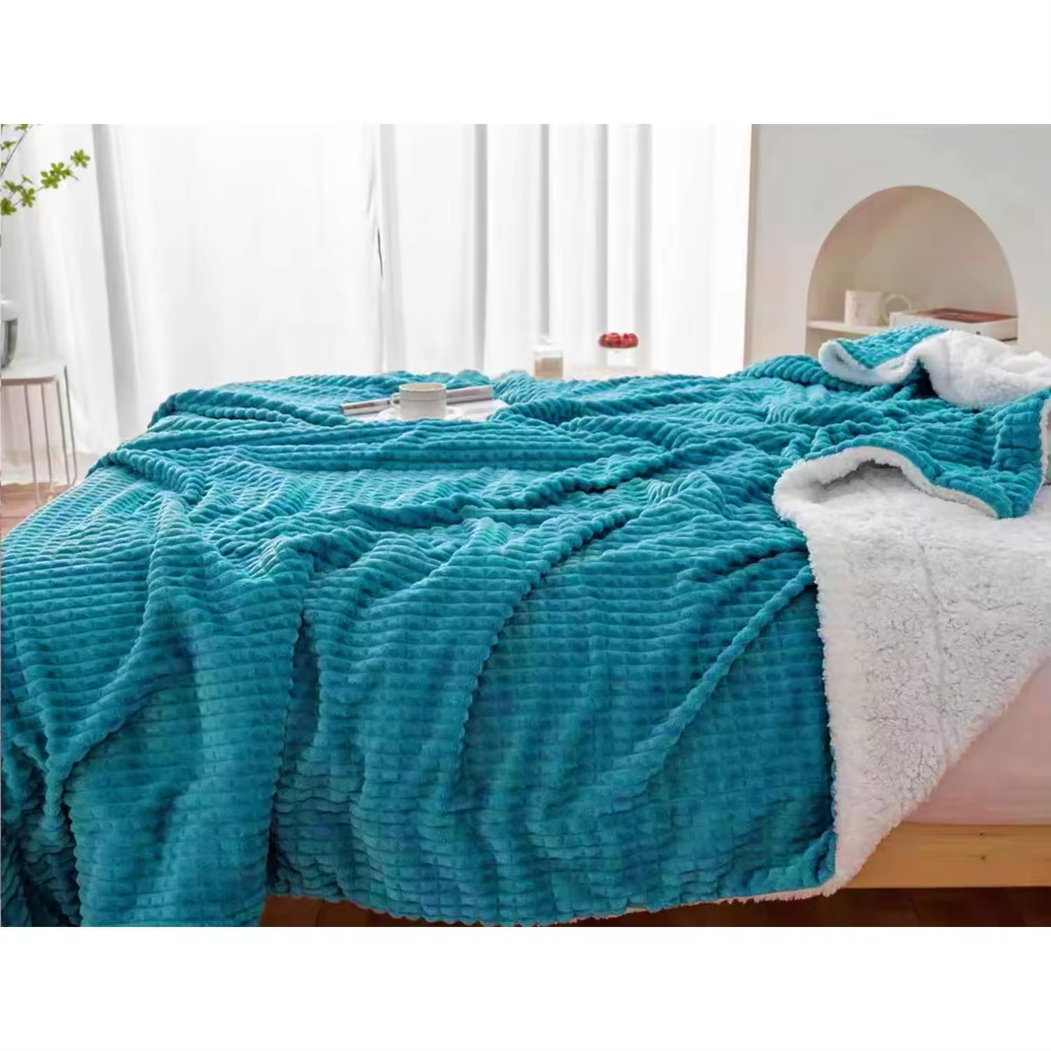 Manta Sofa/Cama Waffle Reversible Sedalina Plaid Franela Moderna, Mantas Polar Invierno de Sherpa Multiuso con Microfibra Extra Suave y Borreguitos,3 medidas, diferentes colores, 130x160cm/160x220cm y 220x240cm