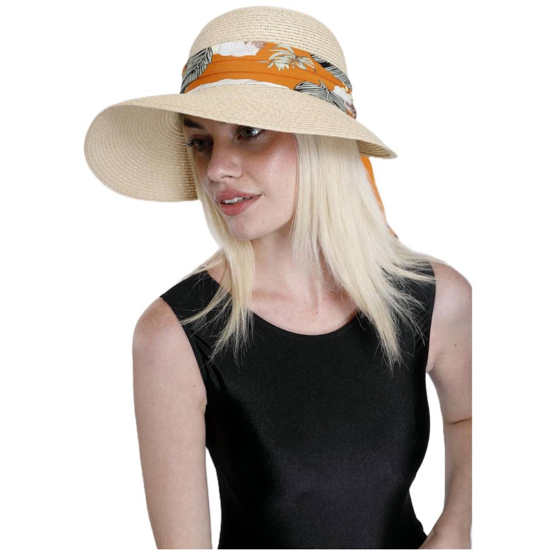 Sombrero de Paja para Mujer, Visera de ala Ancha, Banda Floral, Gorro de Sol para Verano, Protección UV, Pamela Plegable, Transpirable y Ligero Talla única ajustable 56-57CM, Kebedo Moda
