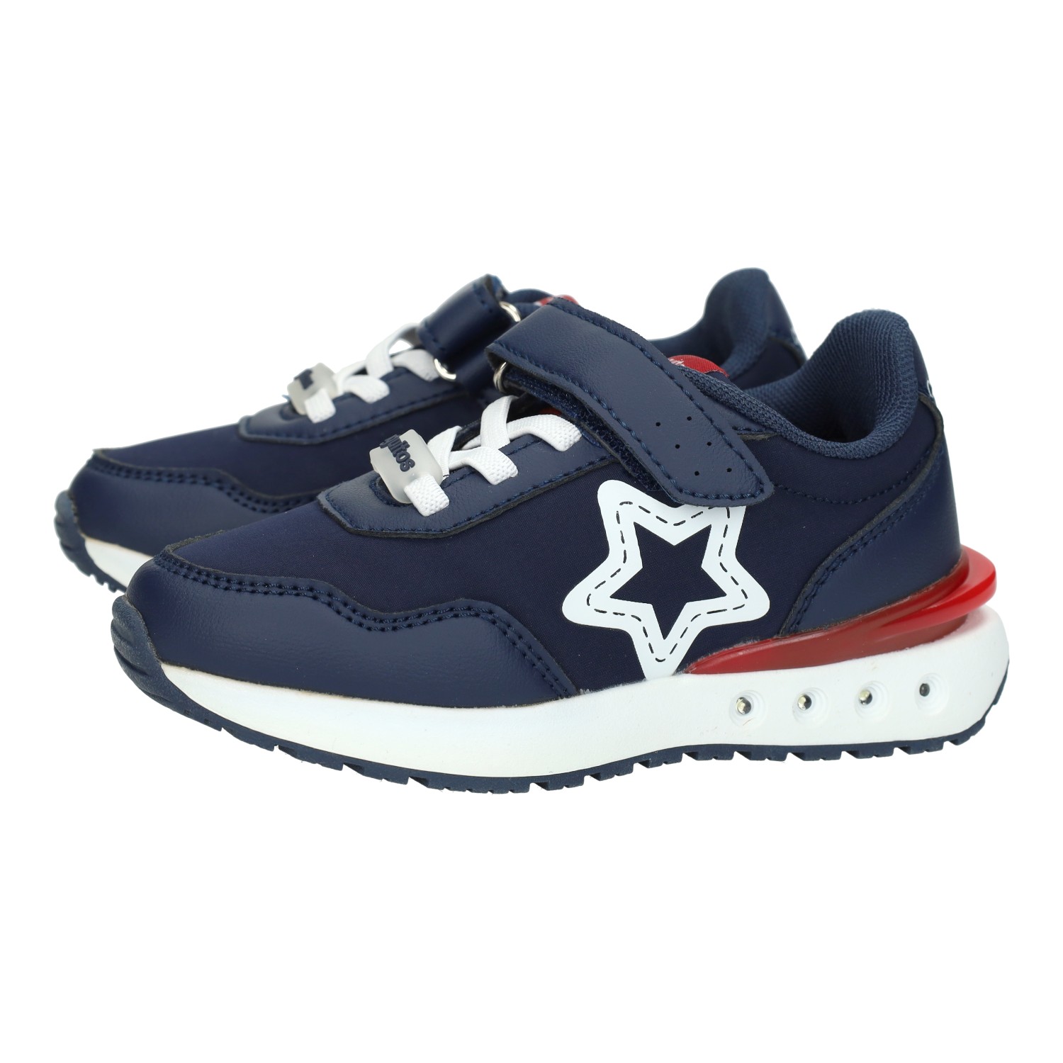 Deportivos marca CONGUITOS para niño en color marino. ZAPATILLAS DEPORTIVAS AZUL MARINO CON 4 LUCES CON CORDÓN Y  cinta textil adhesiva PARA AJUSTAR
