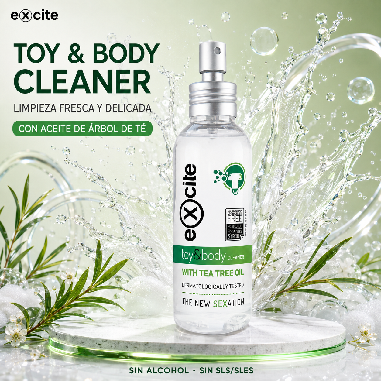Limpiador de Accesorios Íntimos y Copa Menstrual EXCITE Toy & Body Cleaner 100 ml con Aceite de Árbol del Té | +18 | Diet Esthetic