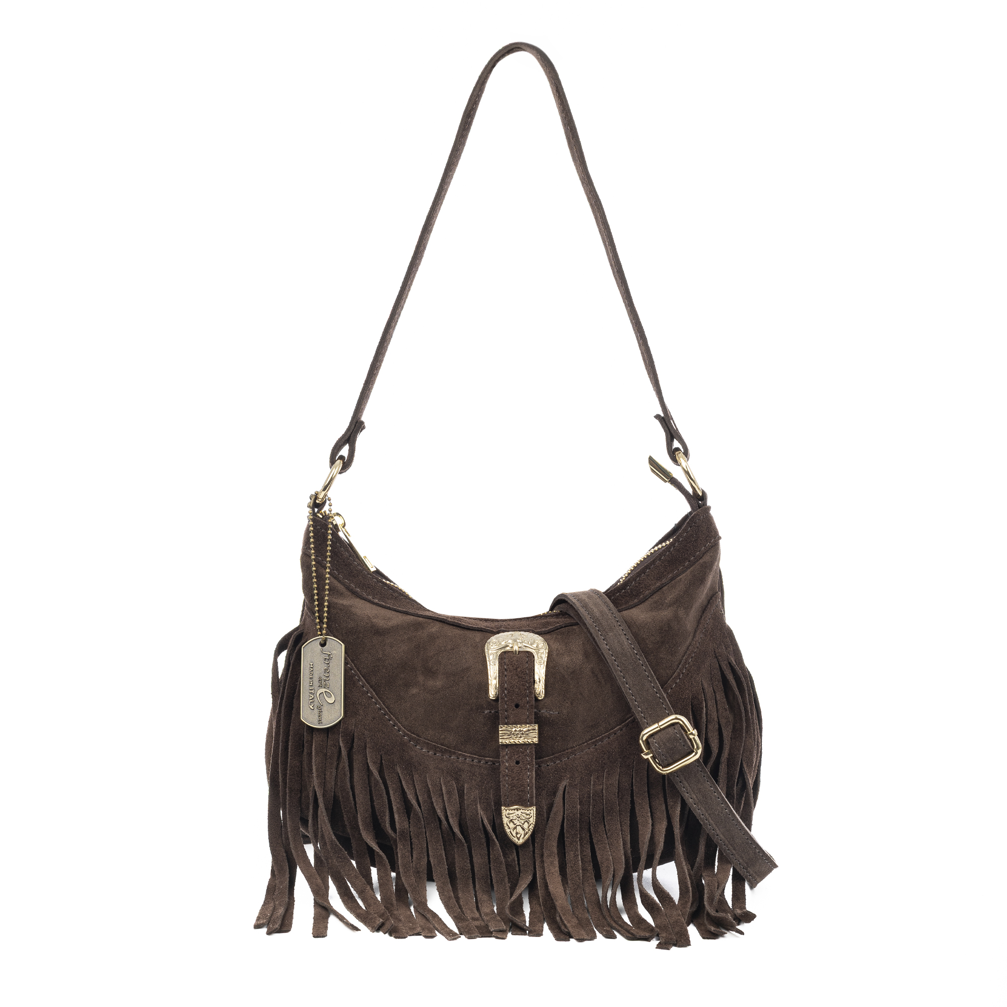 Barlassina bolso bandolera Mujer. Piel auténtica Gamuza, con flecos.