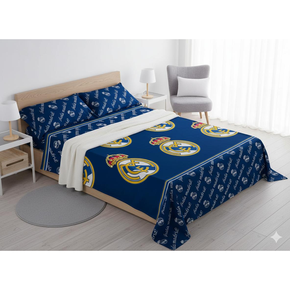 Juego de Sábanas Oficial Real Madrid 3 Piezas- Poliéster/Algodón, Certificado OEKO-TEX -ASDITEX TEXTILES SL